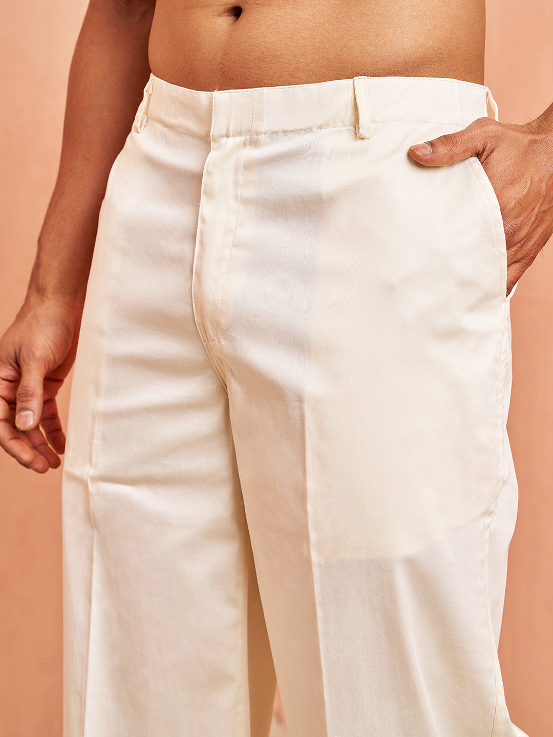 Men's Cream Chanderi Kurta with Cream Pant Set