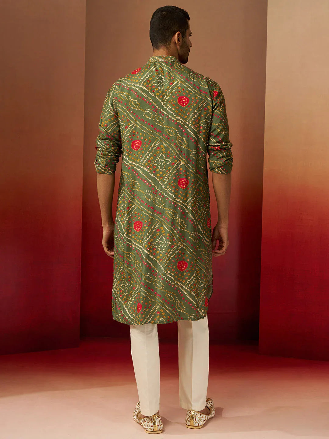 Men's Green Bandhani Kurta with Pyjama