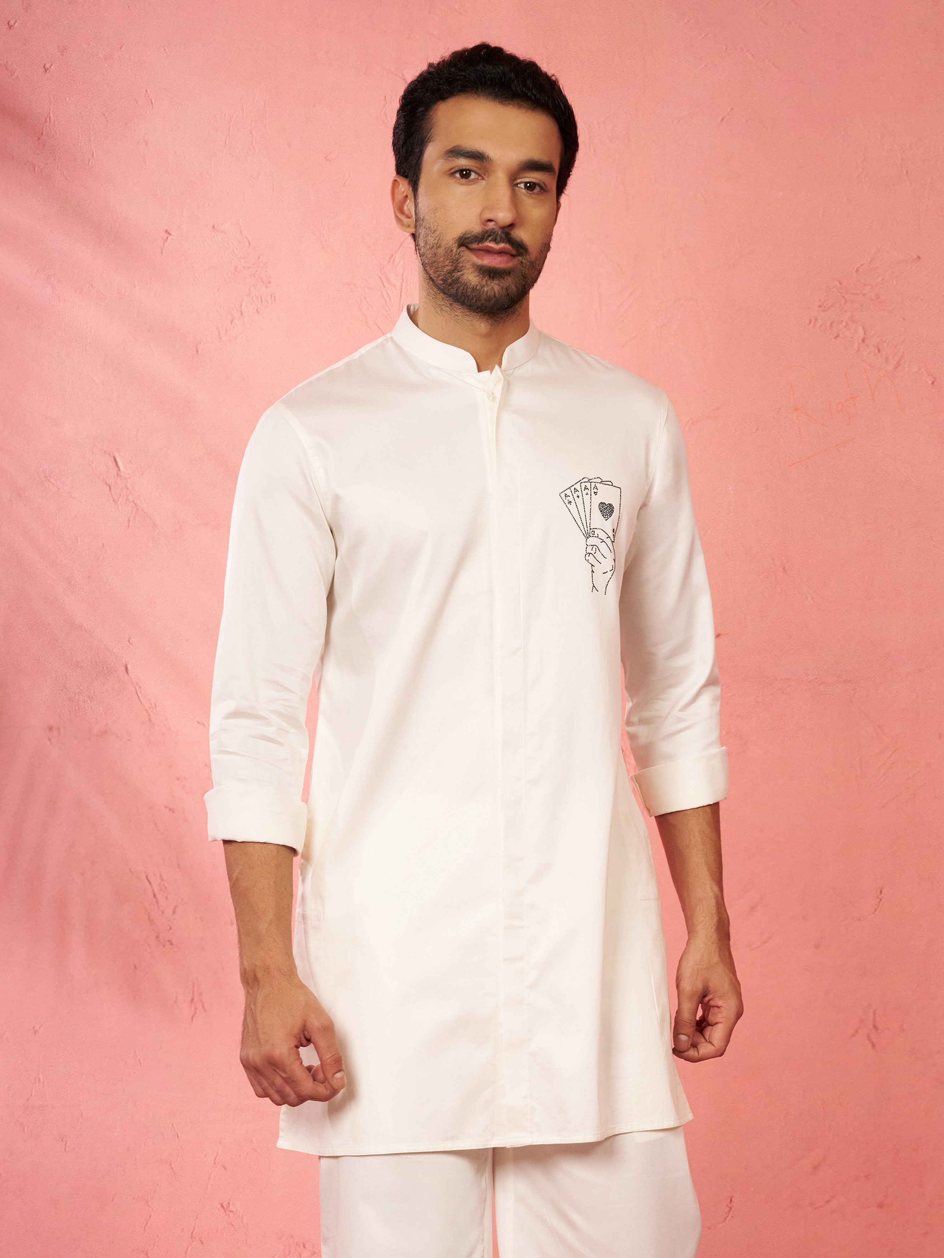Men's White Mid-Length Kurta