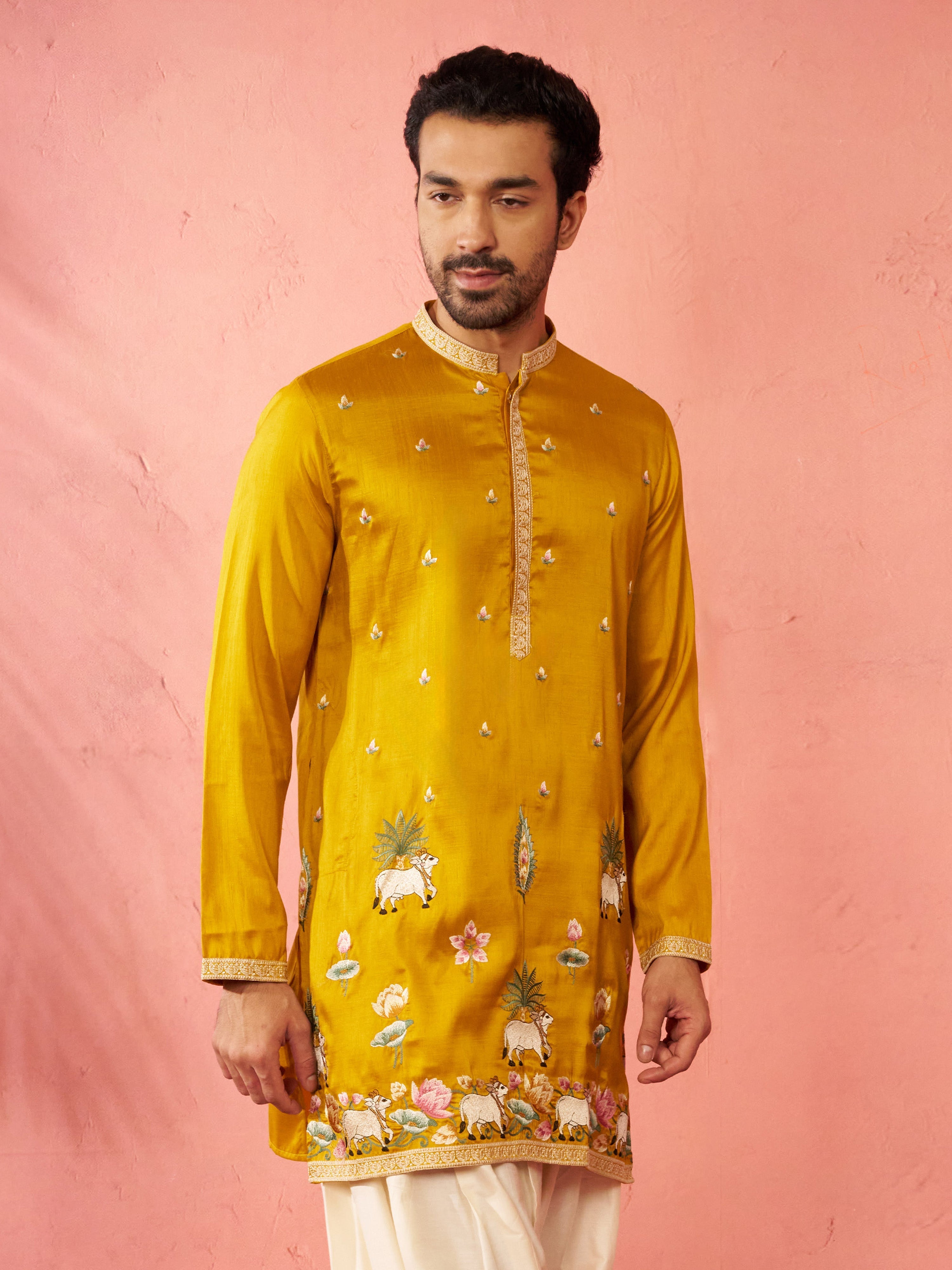 Men's Mustard Mid-Length Kurta