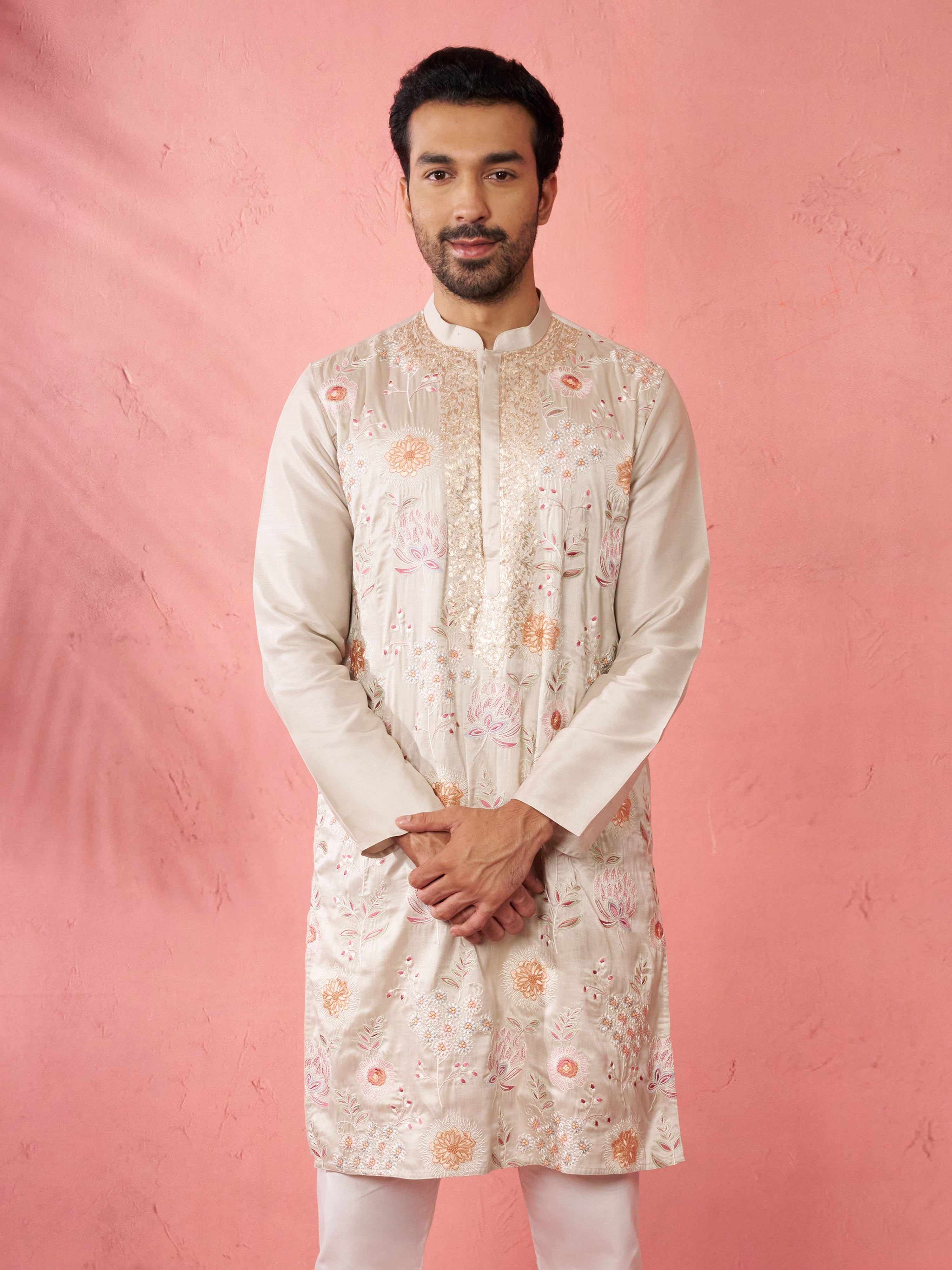 Men's Grey Silk Blend Kurta