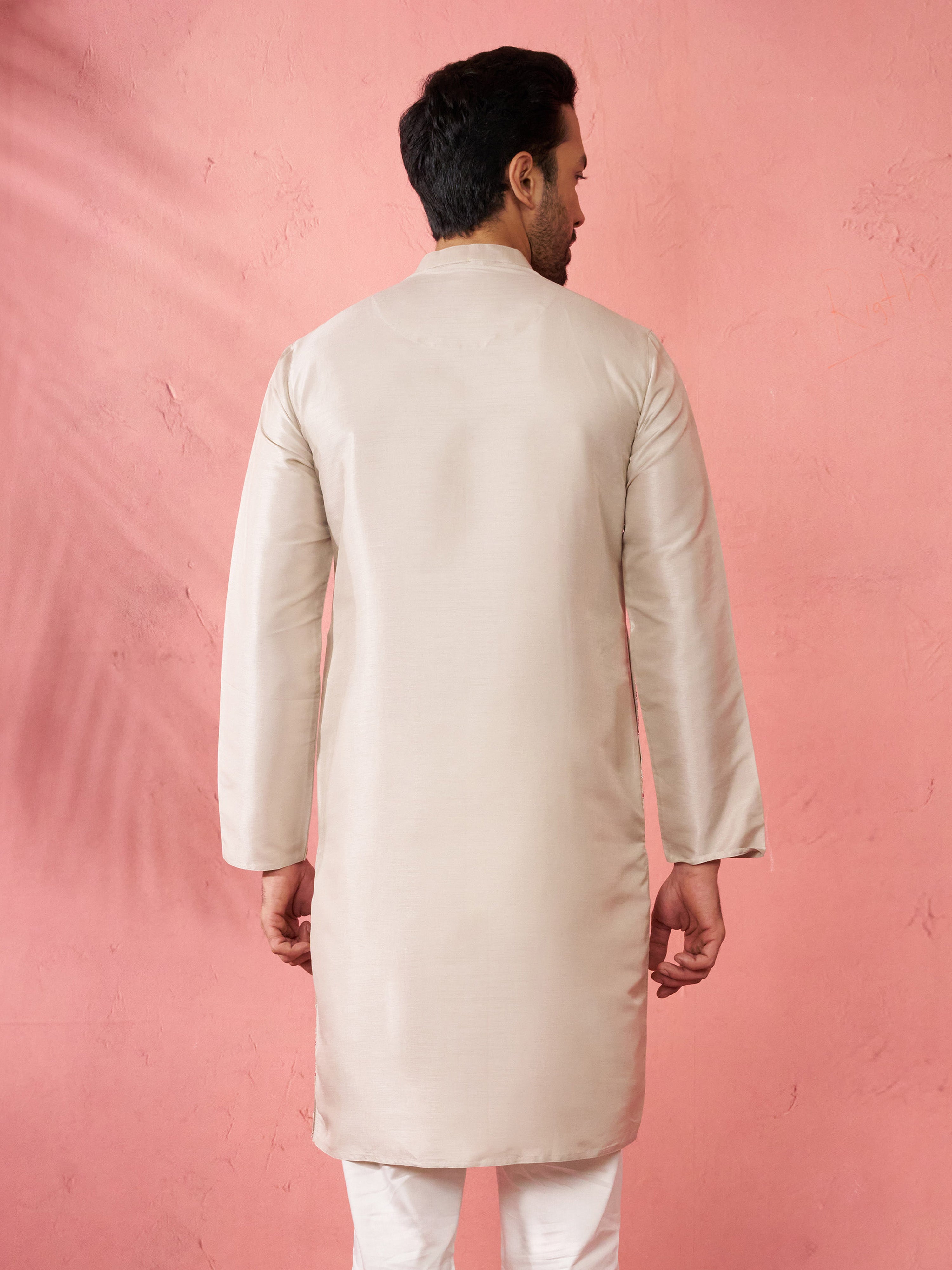 Men's Grey Silk Blend Kurta