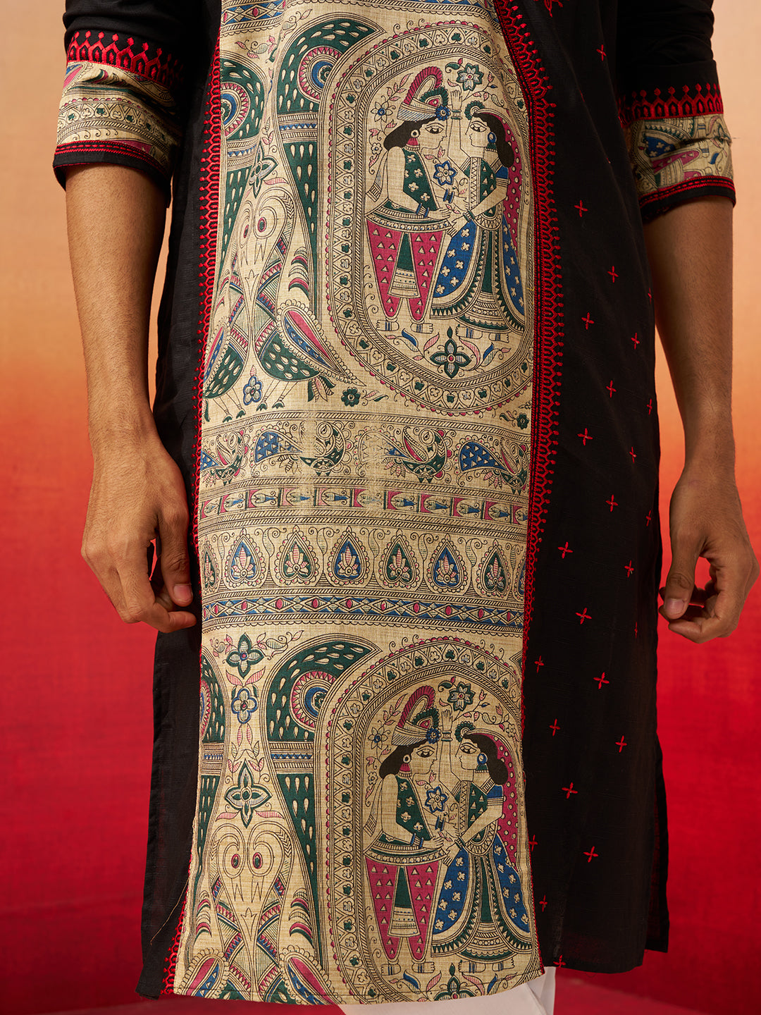 Men's Black Digital Print Kurta with Pyjama