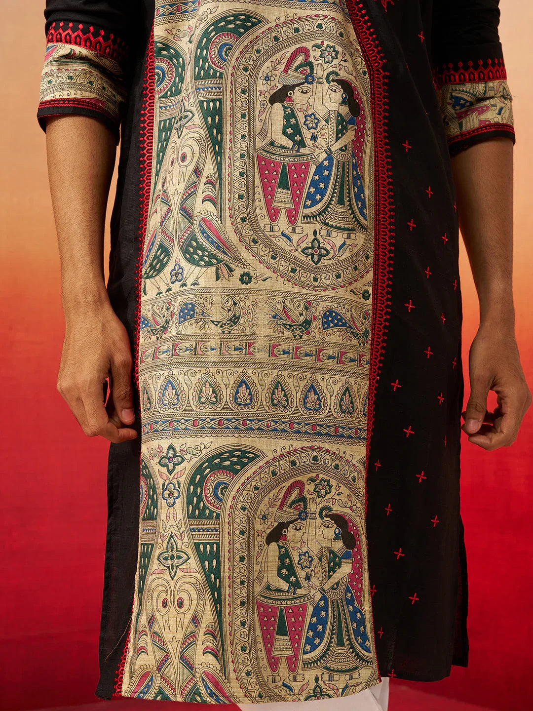 Men's Black Digital Print Kurta with Pyjama