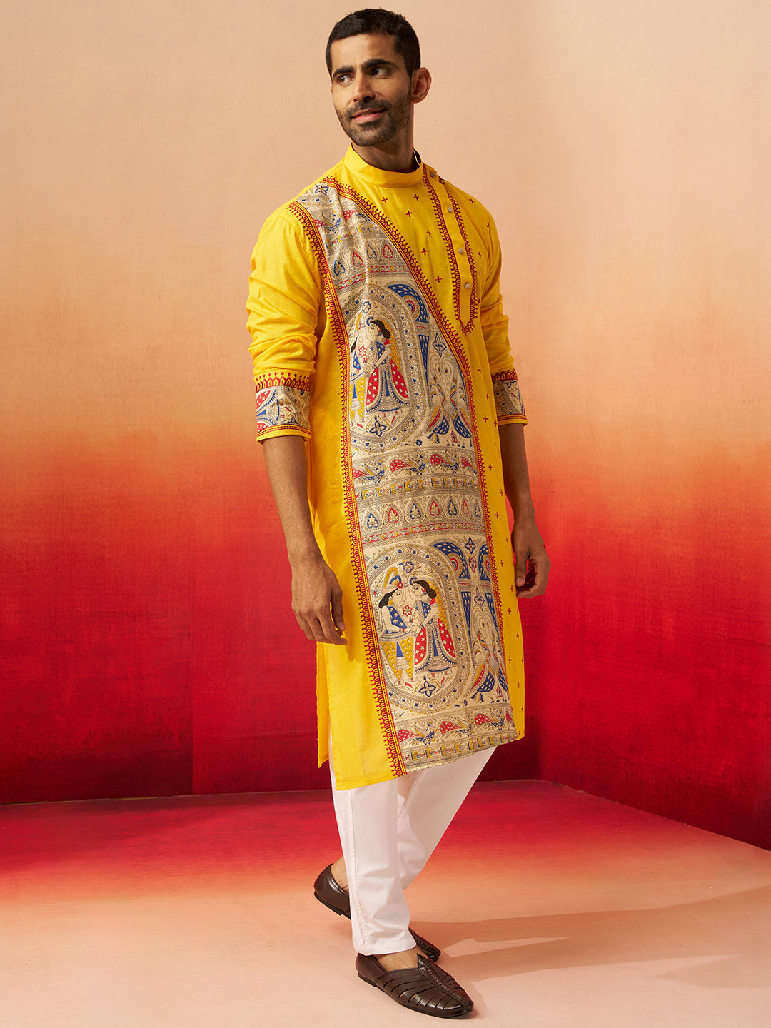 Men's Yellow Digital Print Kurta with Pyjama