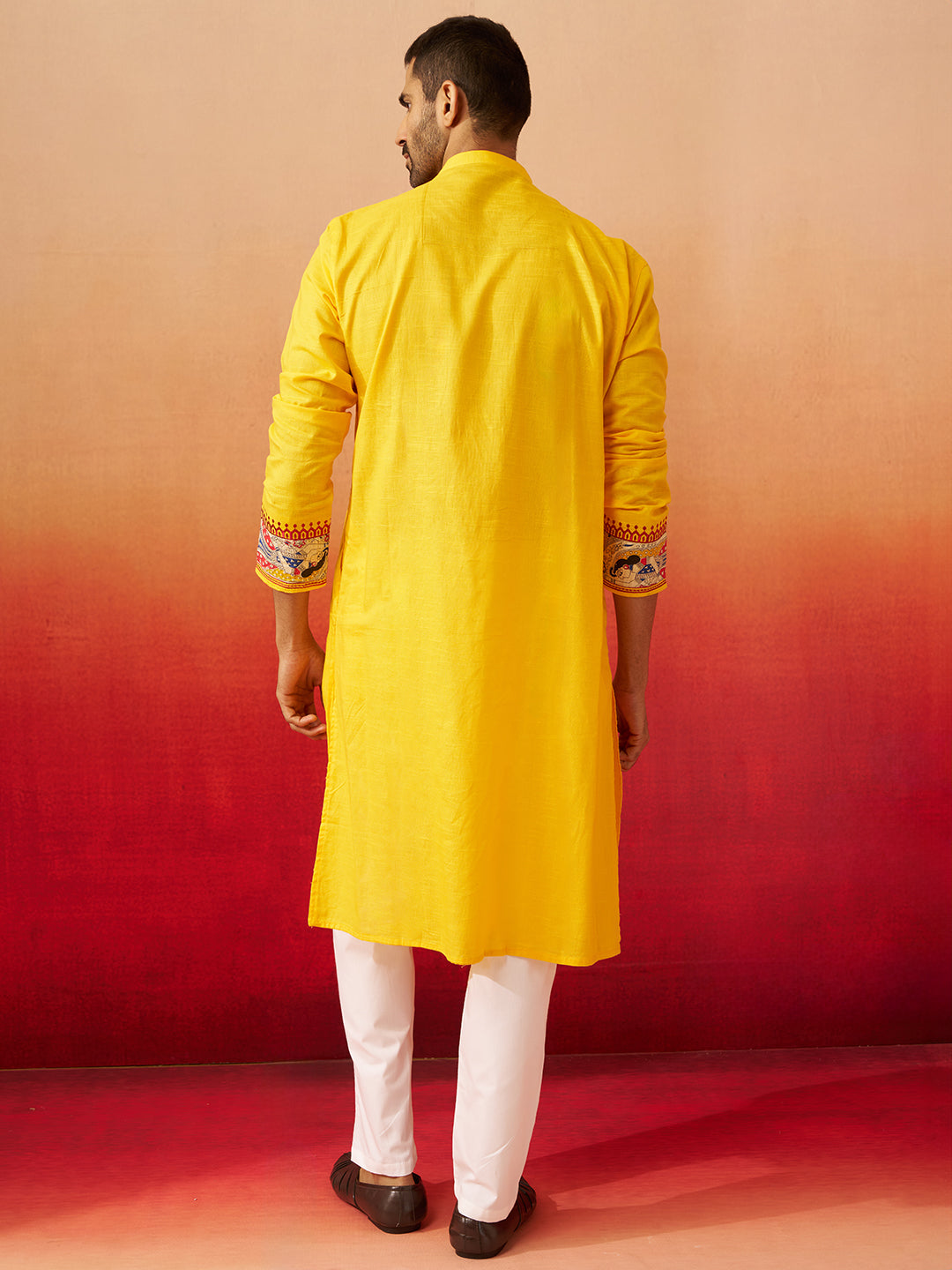 Men's Yellow Digital Print Kurta with Pyjama