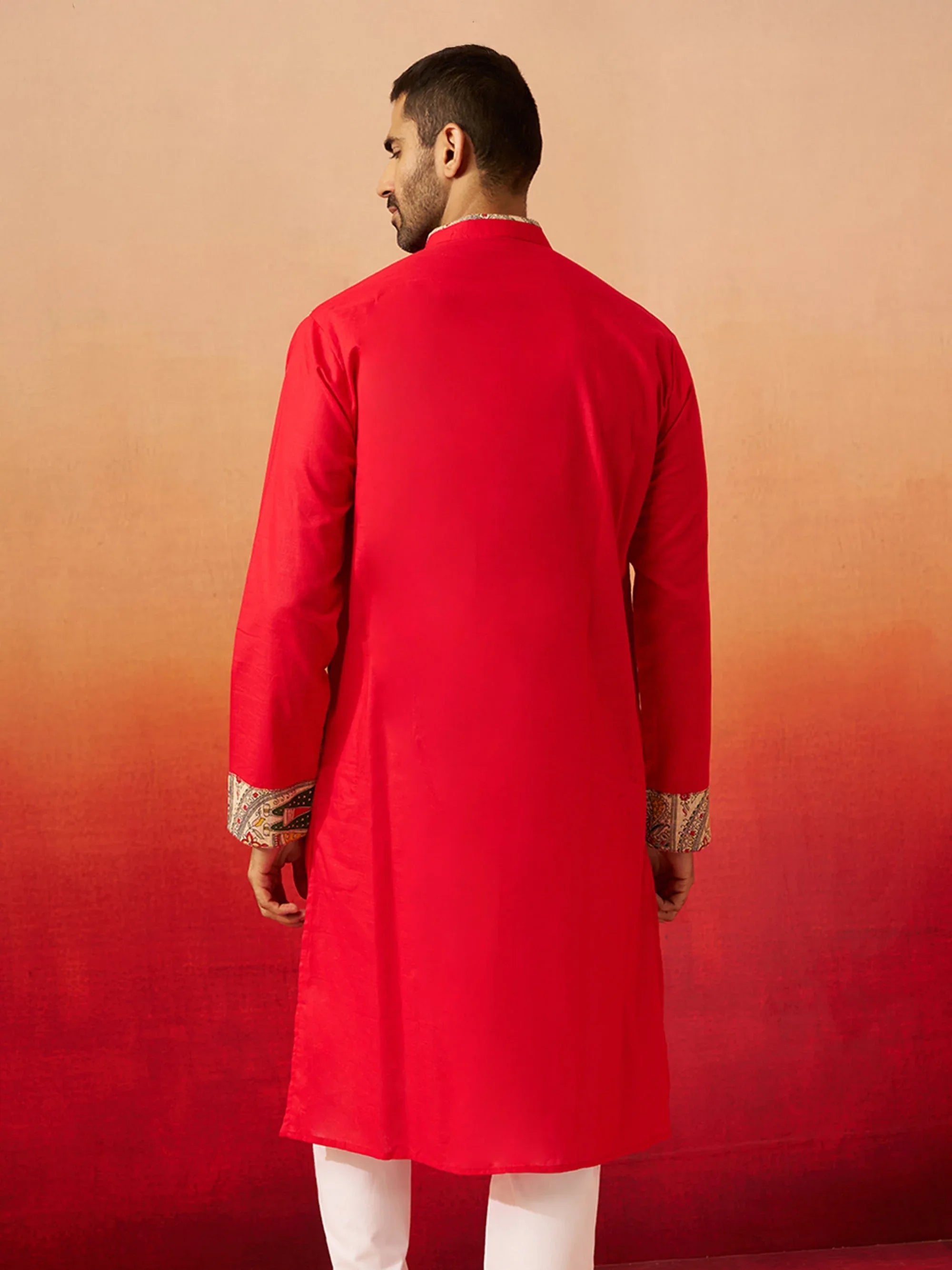 Vastramay Men Maroon Cotton Digital Print Kurta