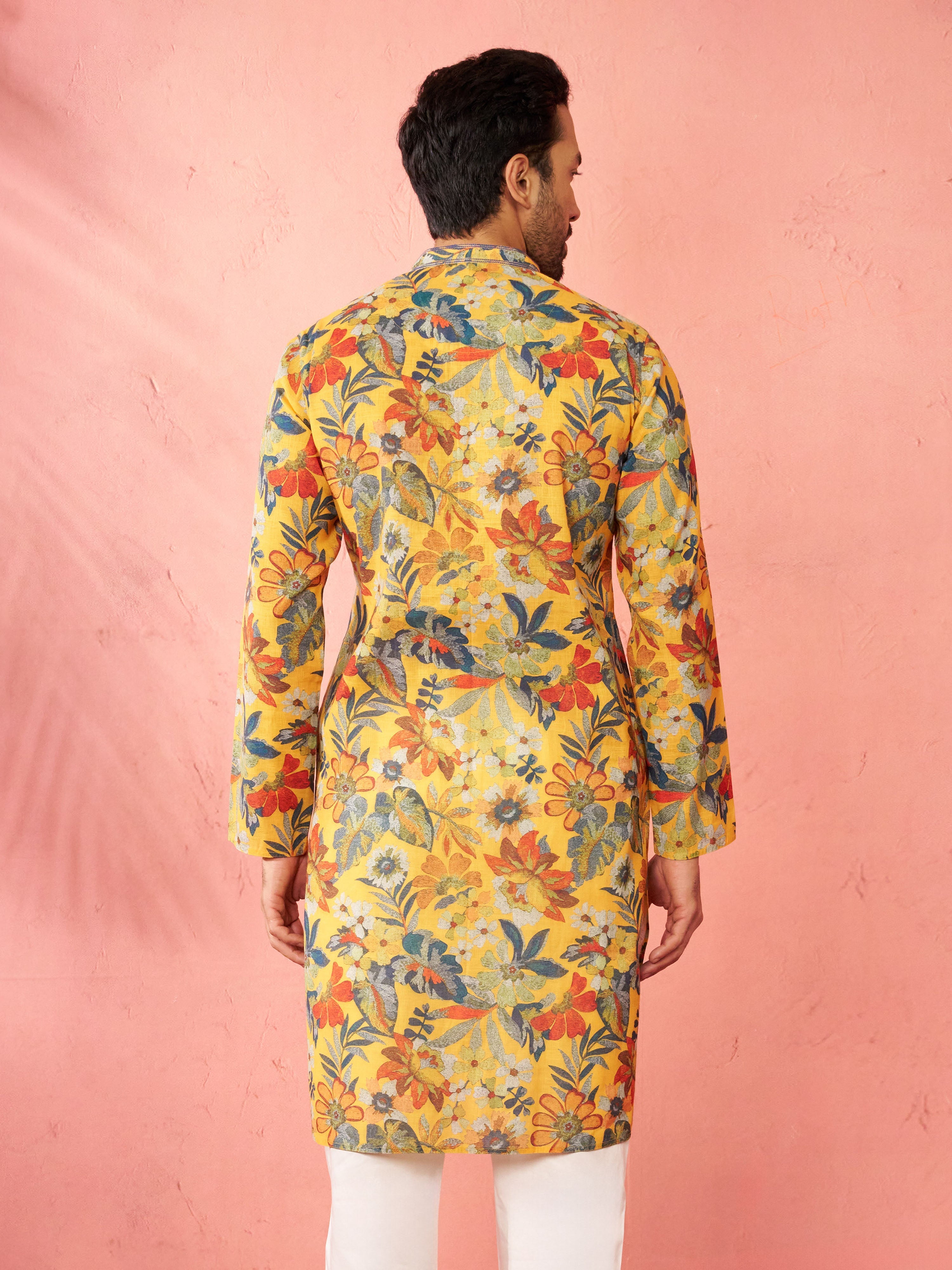 Men's Mustard Cotton Linen Long Kurta