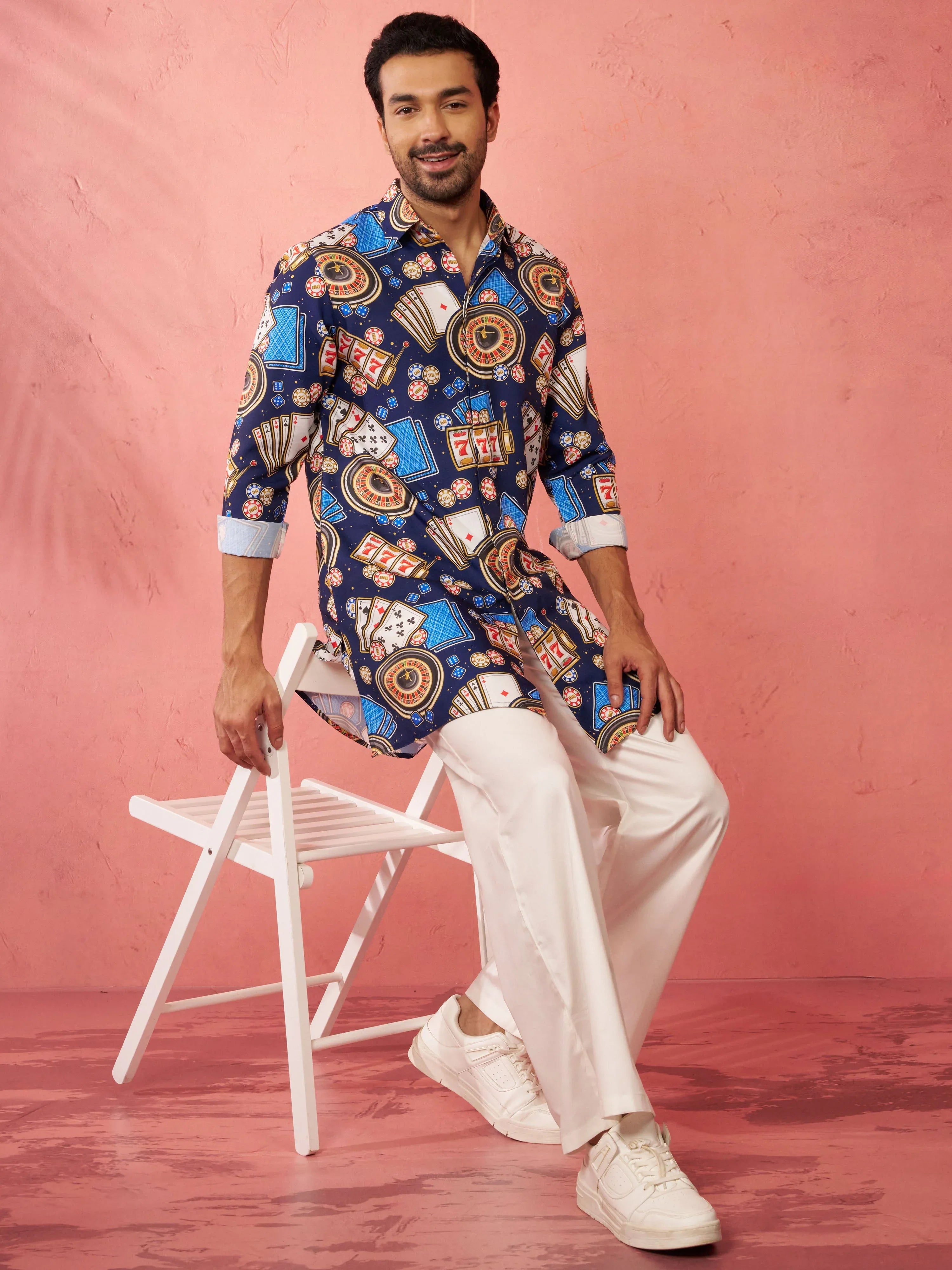 Men's Blue Rayon Kurta