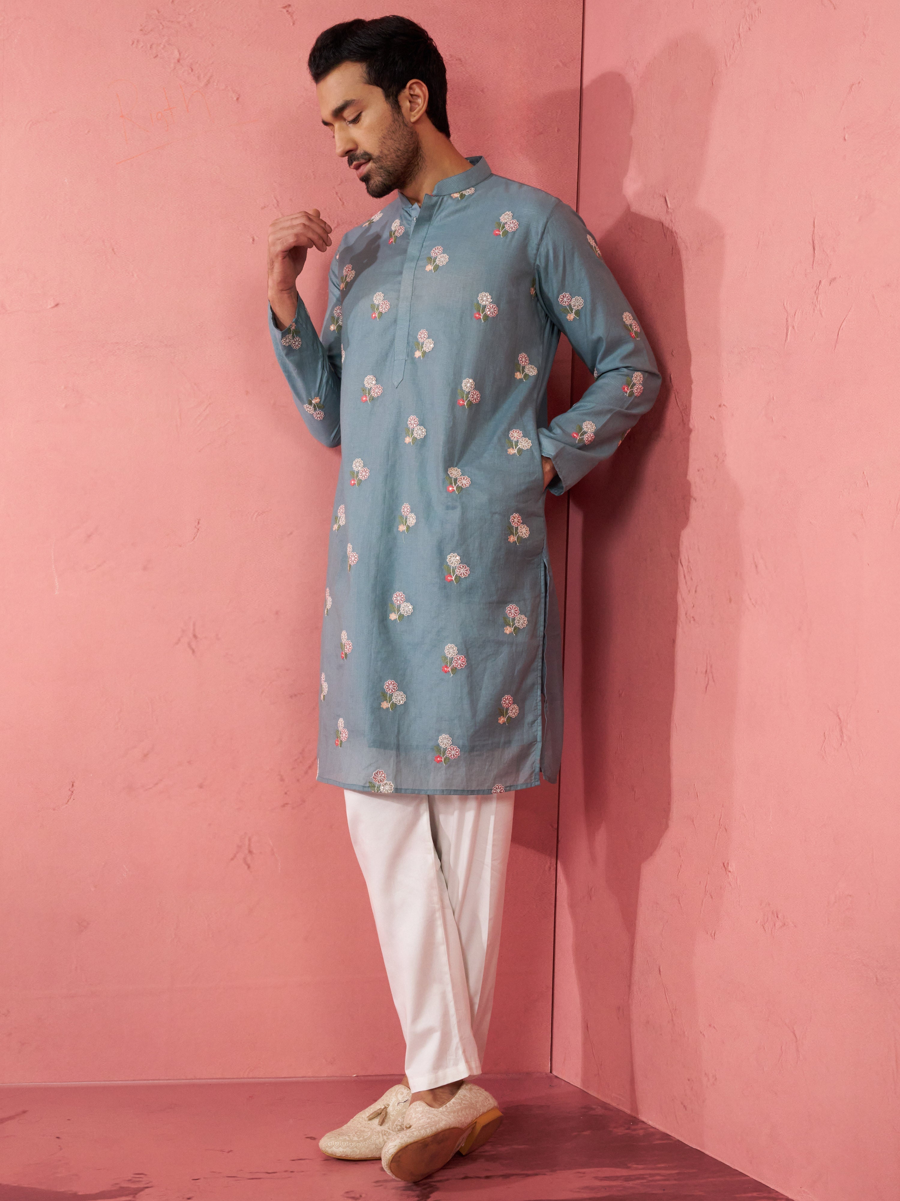 Men's Sage Green Cotton Muslin Kurta