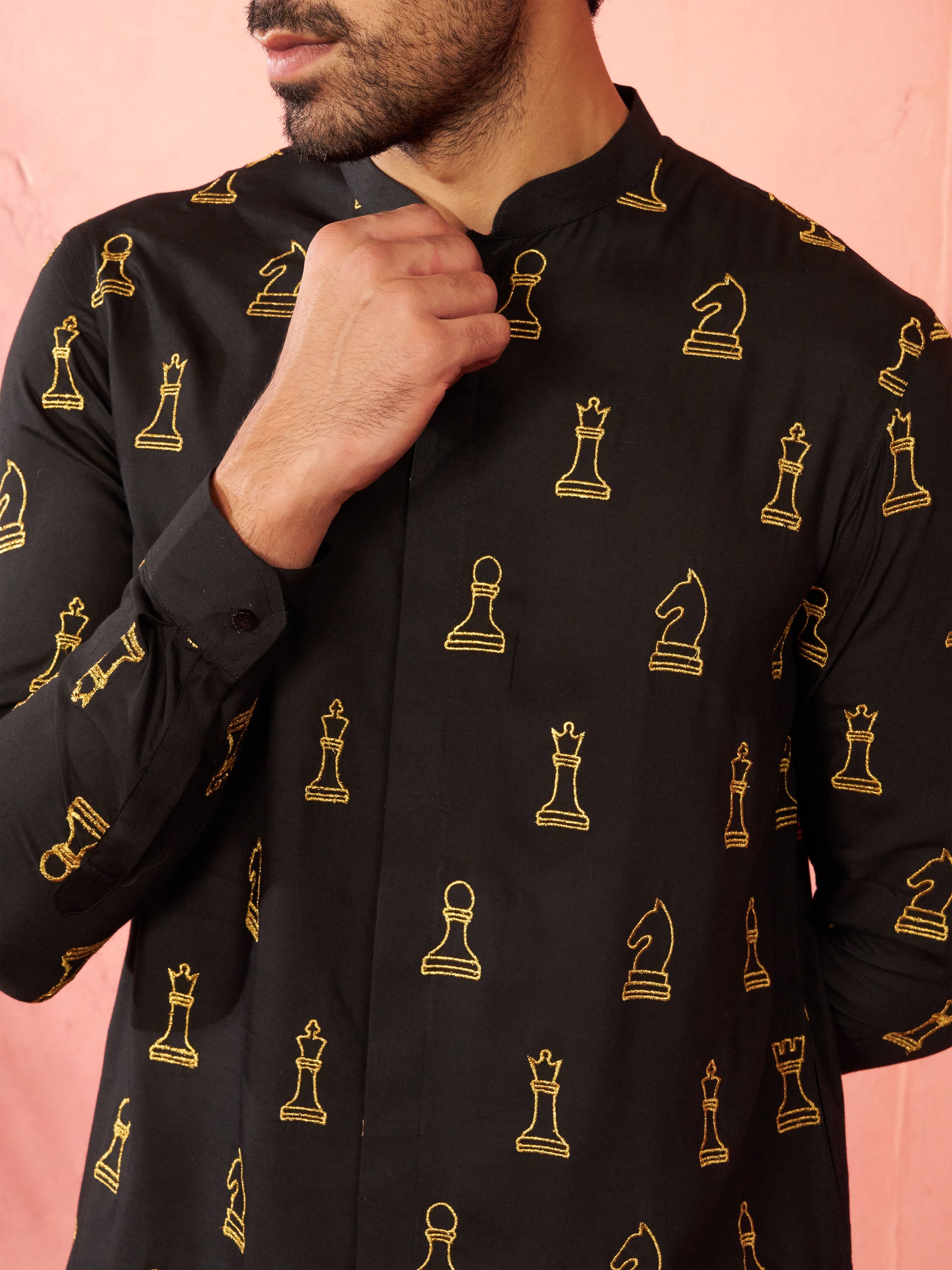 Men's Black Fine Satin Kurta