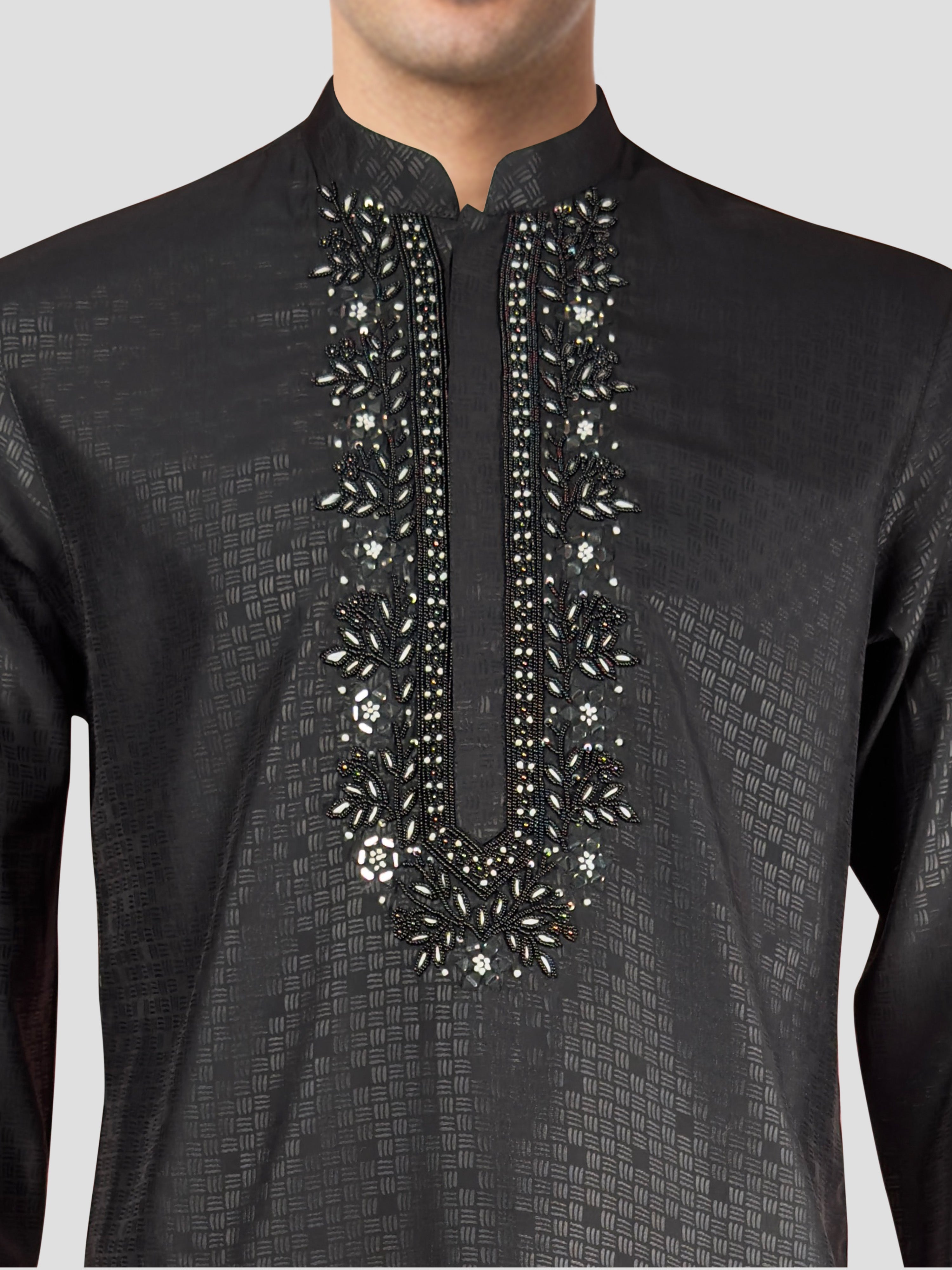 Men's Black Zudio Emboss Silk Kurta