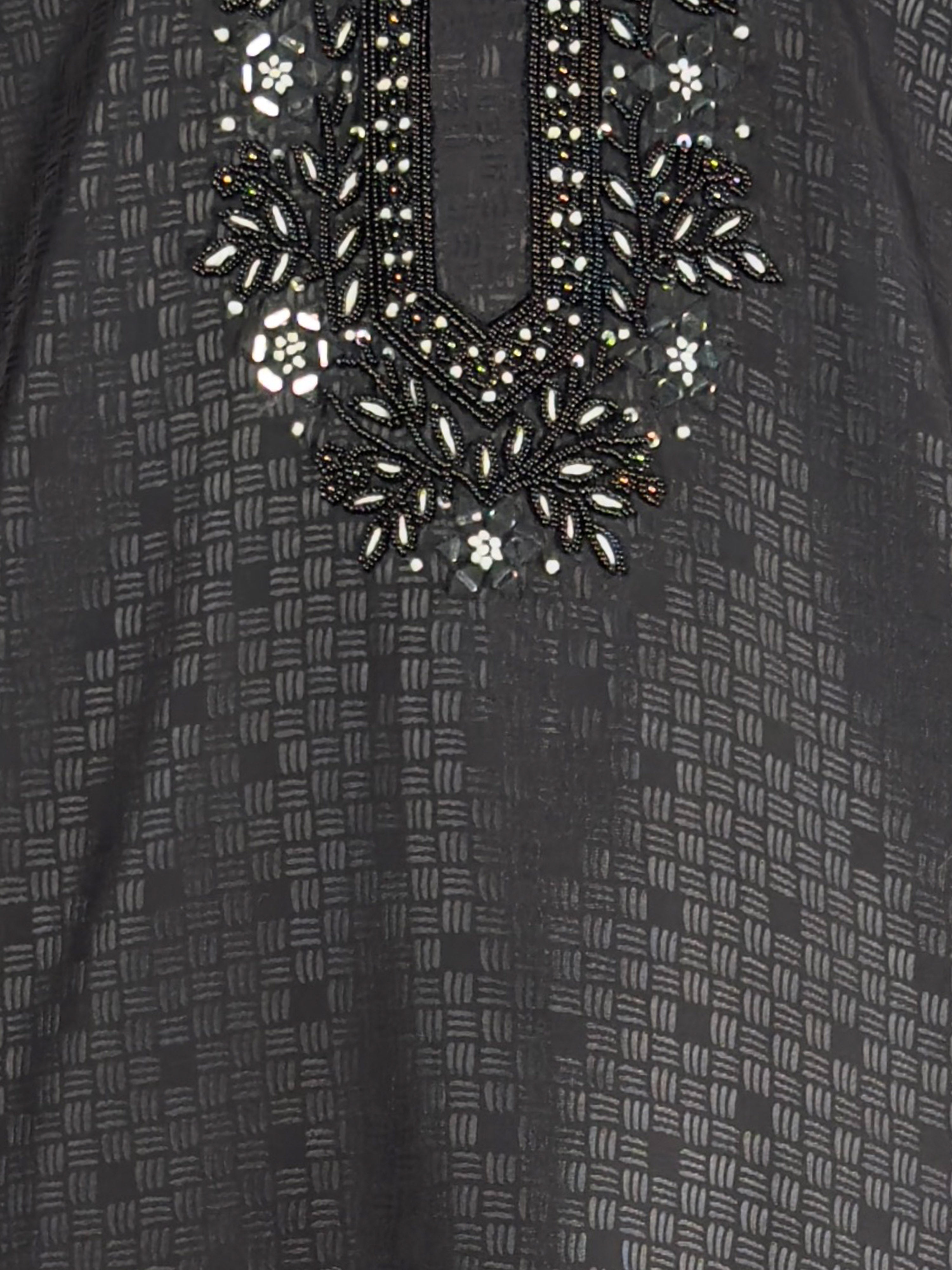 Men's Black Embroidered Kurta with Cream Pyjama