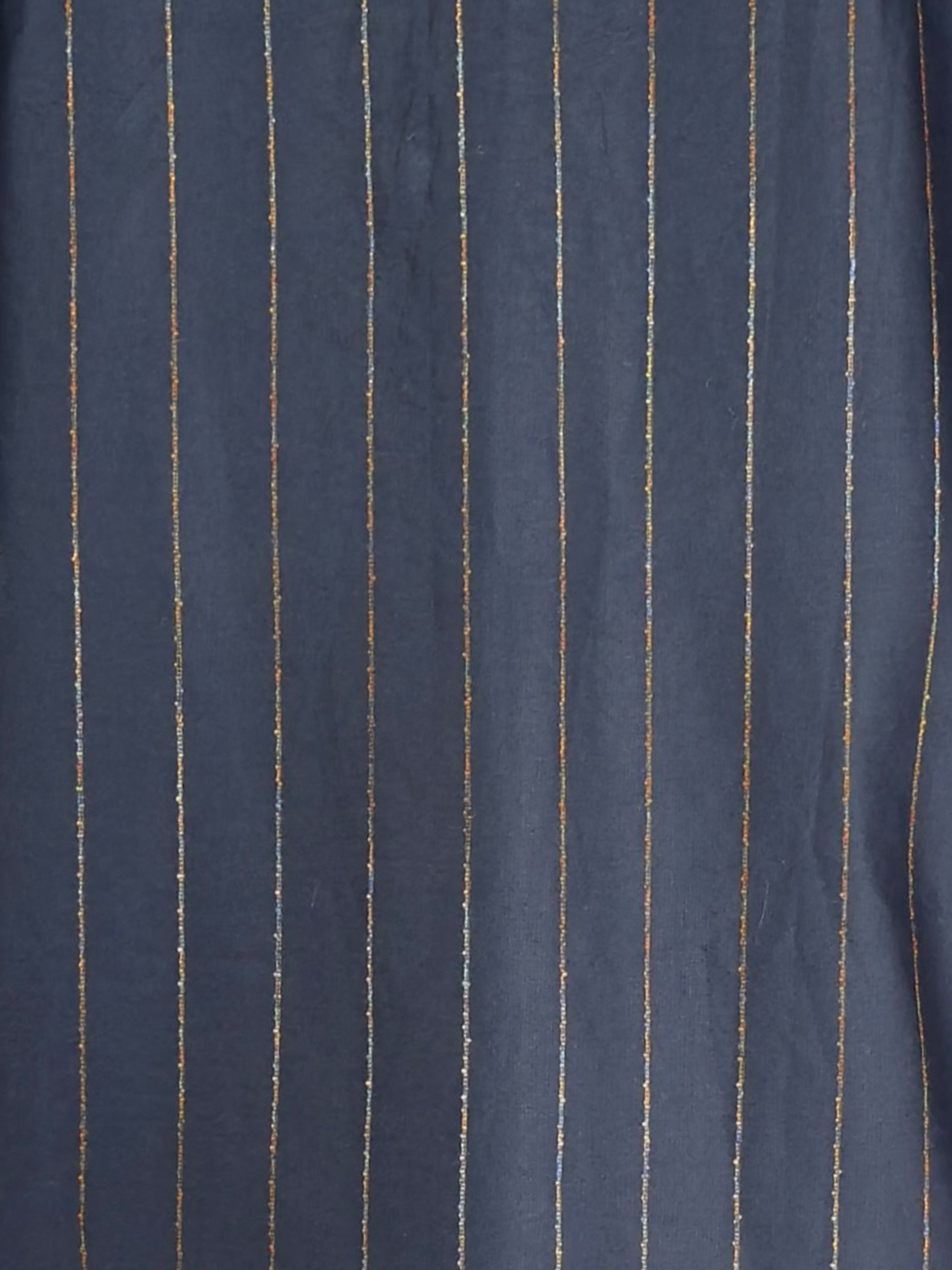 Men's Navy Blue Embroidered Kurta with Cream Pyjama