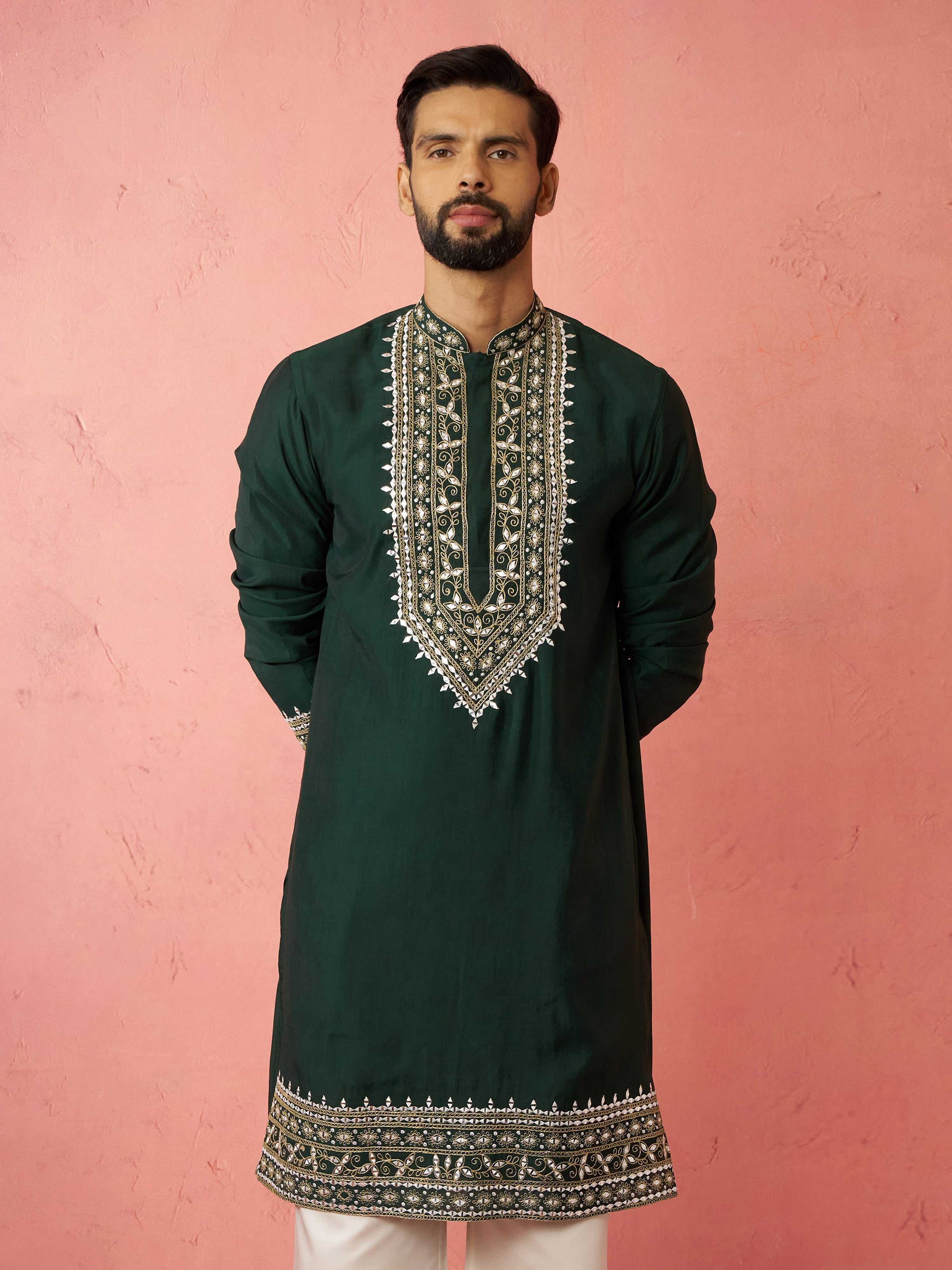 Men's Bottle Green Modal Chanderi Kurta
