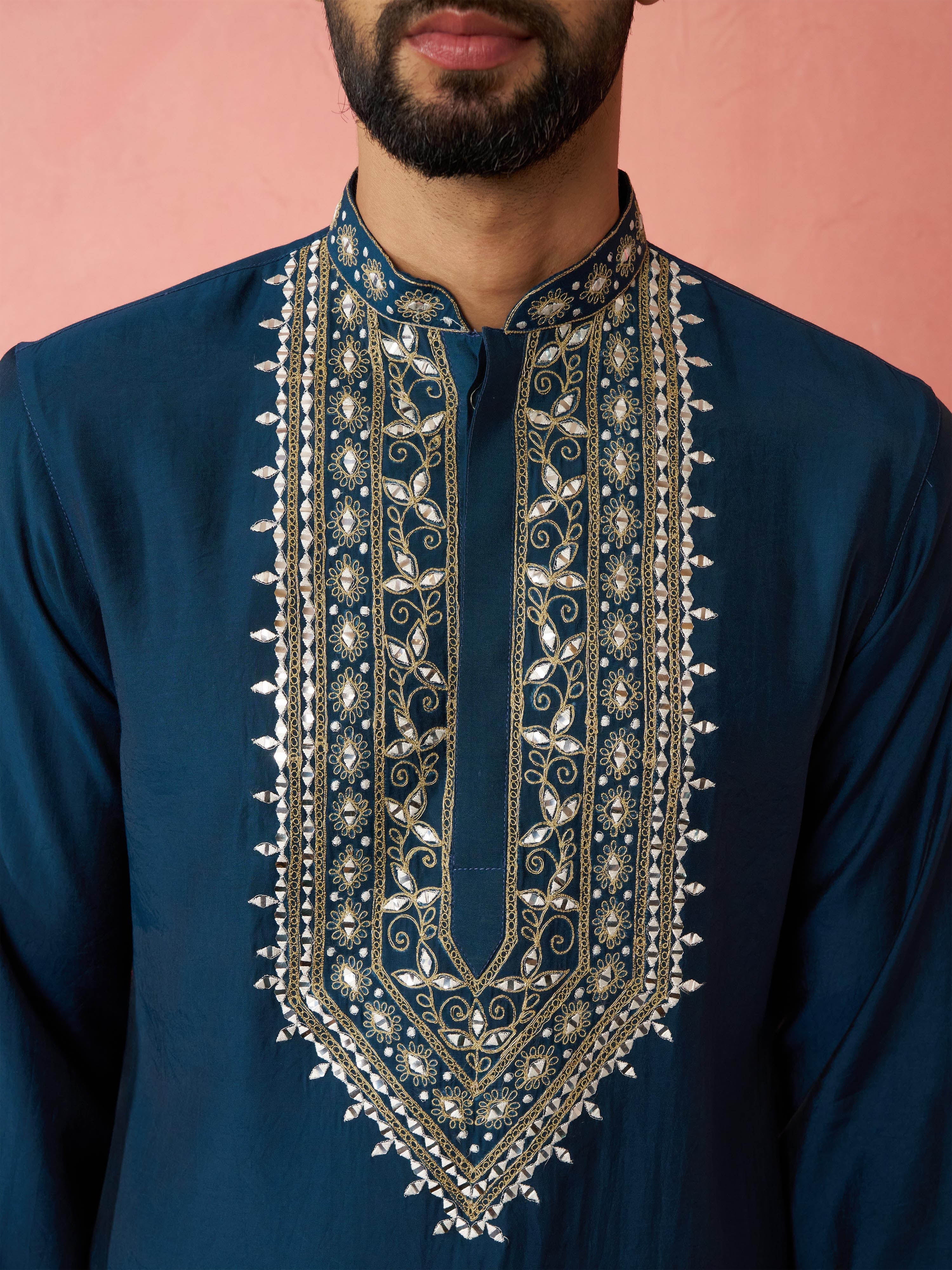 Men's Turquoise Green Modal Chanderi Kurta