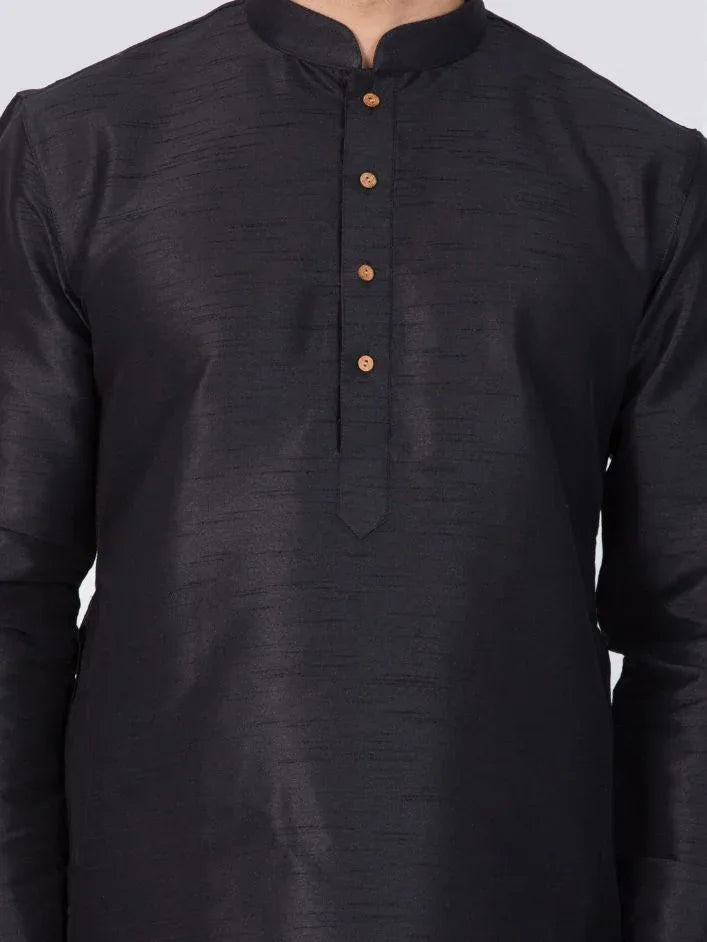 VASTRAMAY Men's Black Cotton Silk Blend Kurta and Dhoti Pant Set