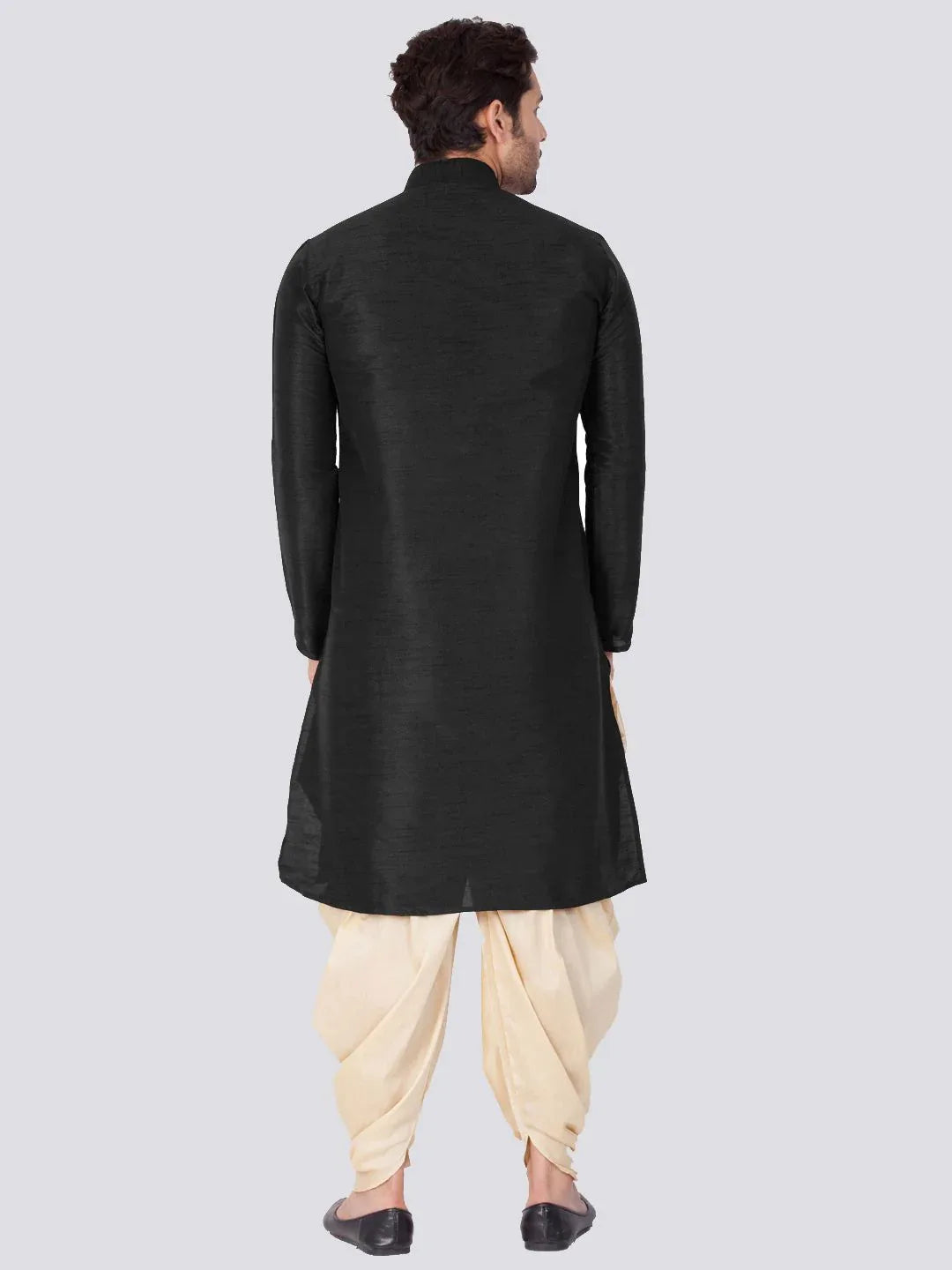 VASTRAMAY Men's Black Cotton Silk Blend Kurta and Dhoti Pant Set