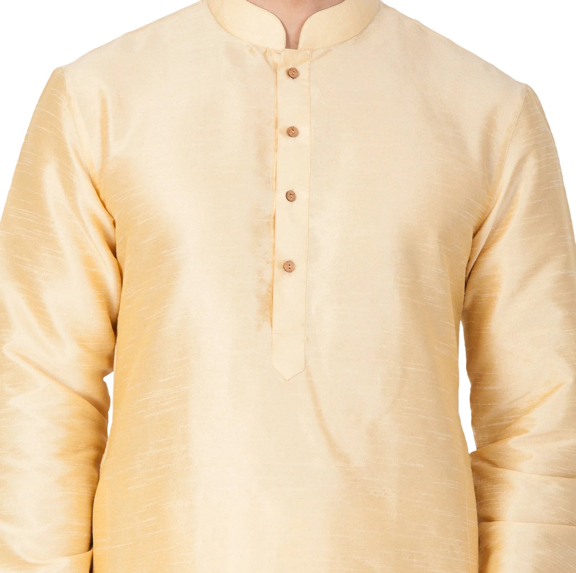 VASTRAMAY Men's Gold Cotton Silk Blend Kurta and Dhoti Pant Set