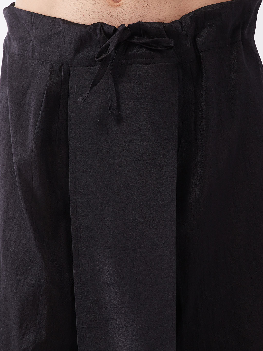 Men's Gold Silk Blend Kurta And Black Dhoti Set