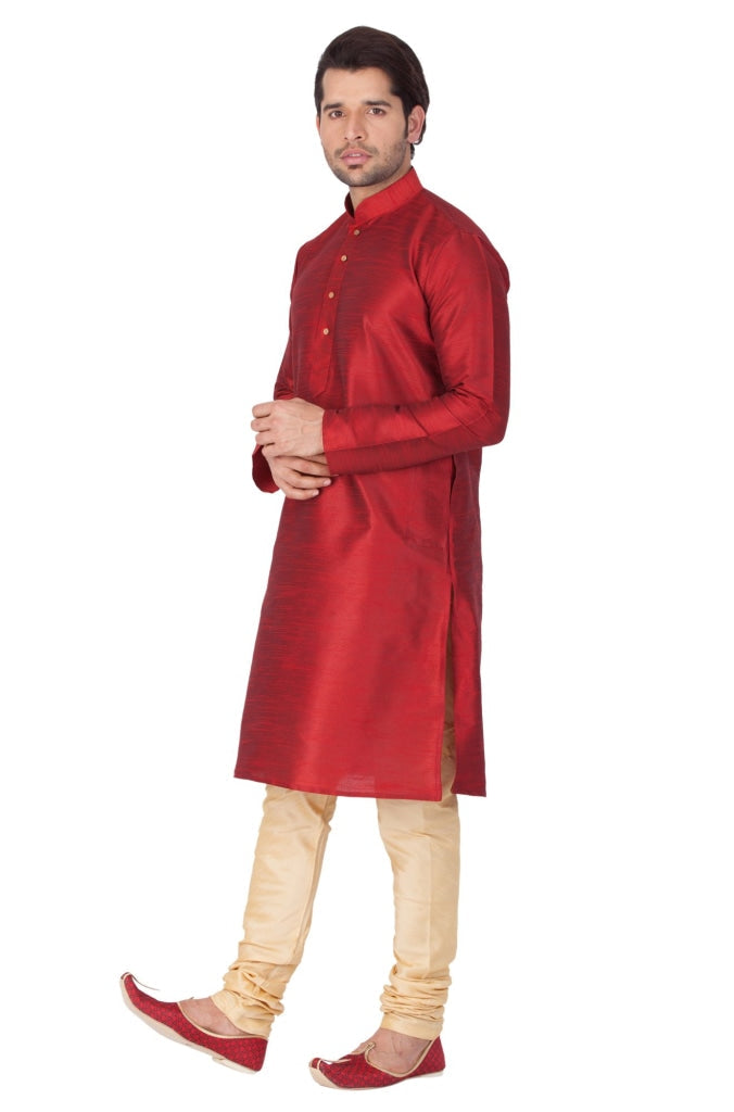 VM BY Men's Maroon Cotton Silk Blend Kurta and Pyjama Set