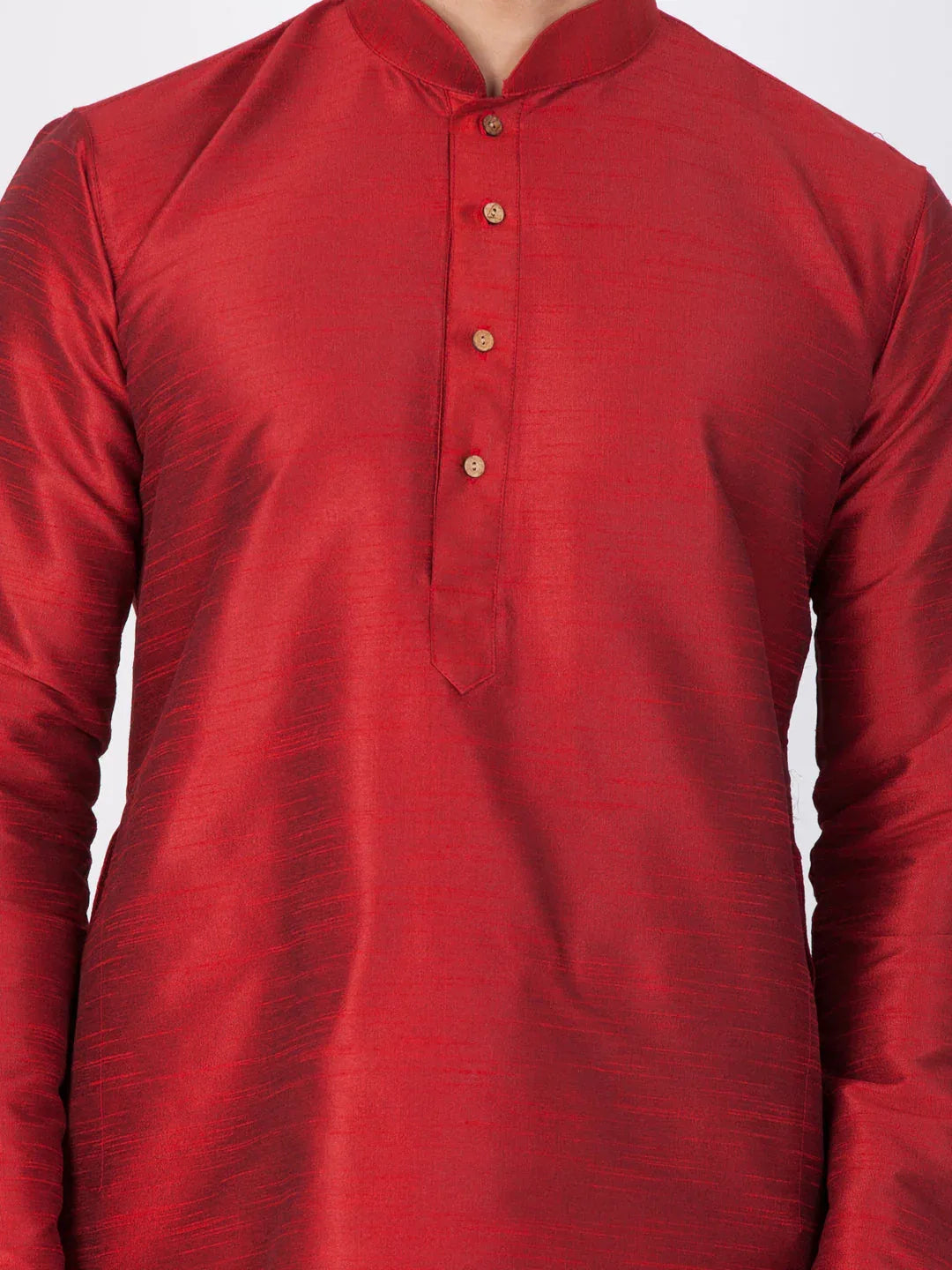 VASTRAMAY Men's Maroon Cotton Silk Blend Kurta, Pyjama & Dupatta Set