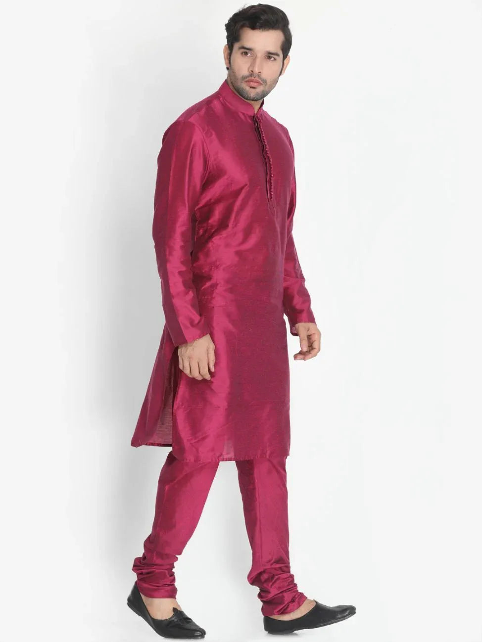 VASTRAMAY Men's Purple Cotton Silk Blend Kurta and Pyjama Set