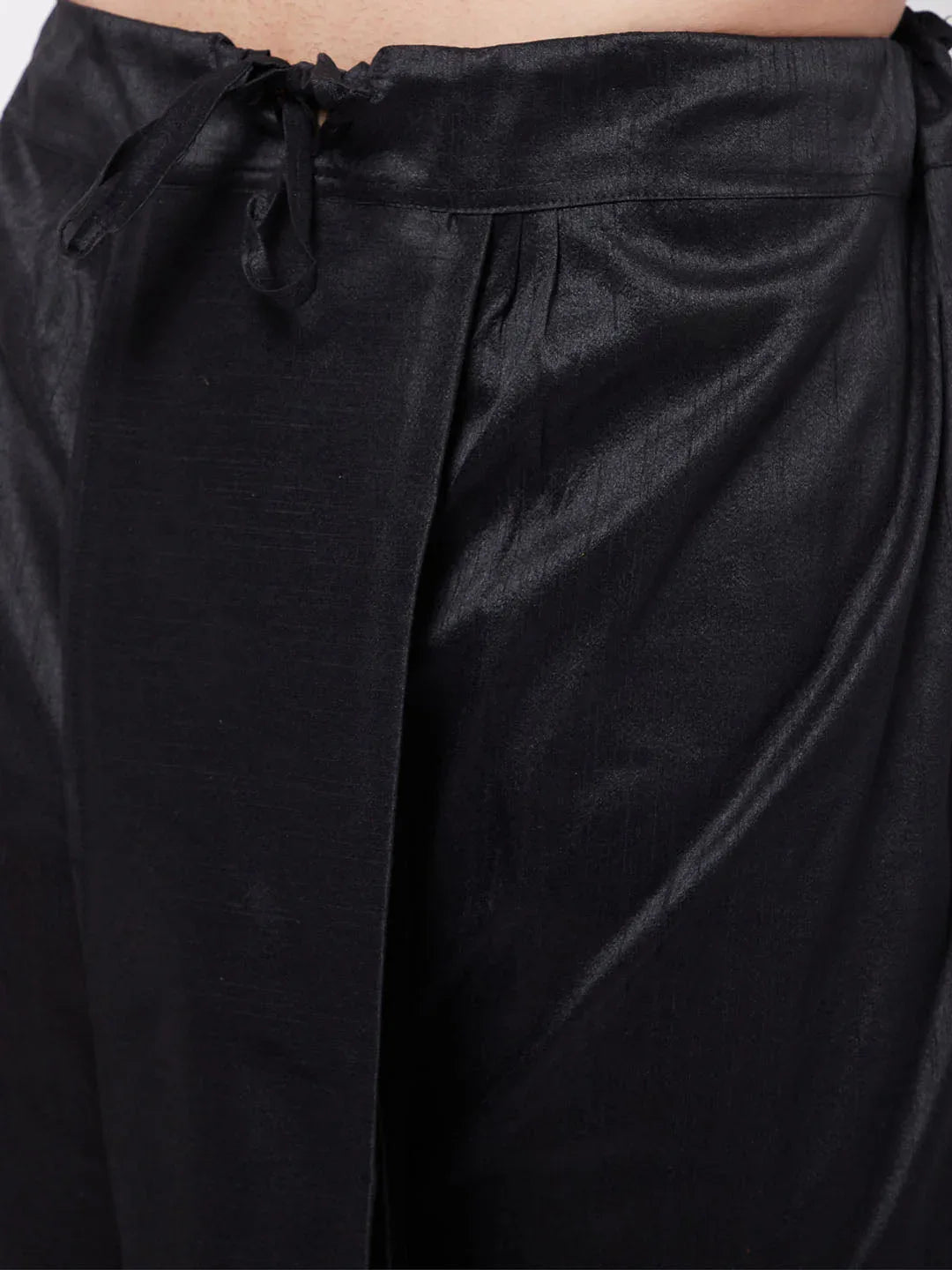 Men's Rose Gold And Black Silk Blend Kurta And Dhoti Set