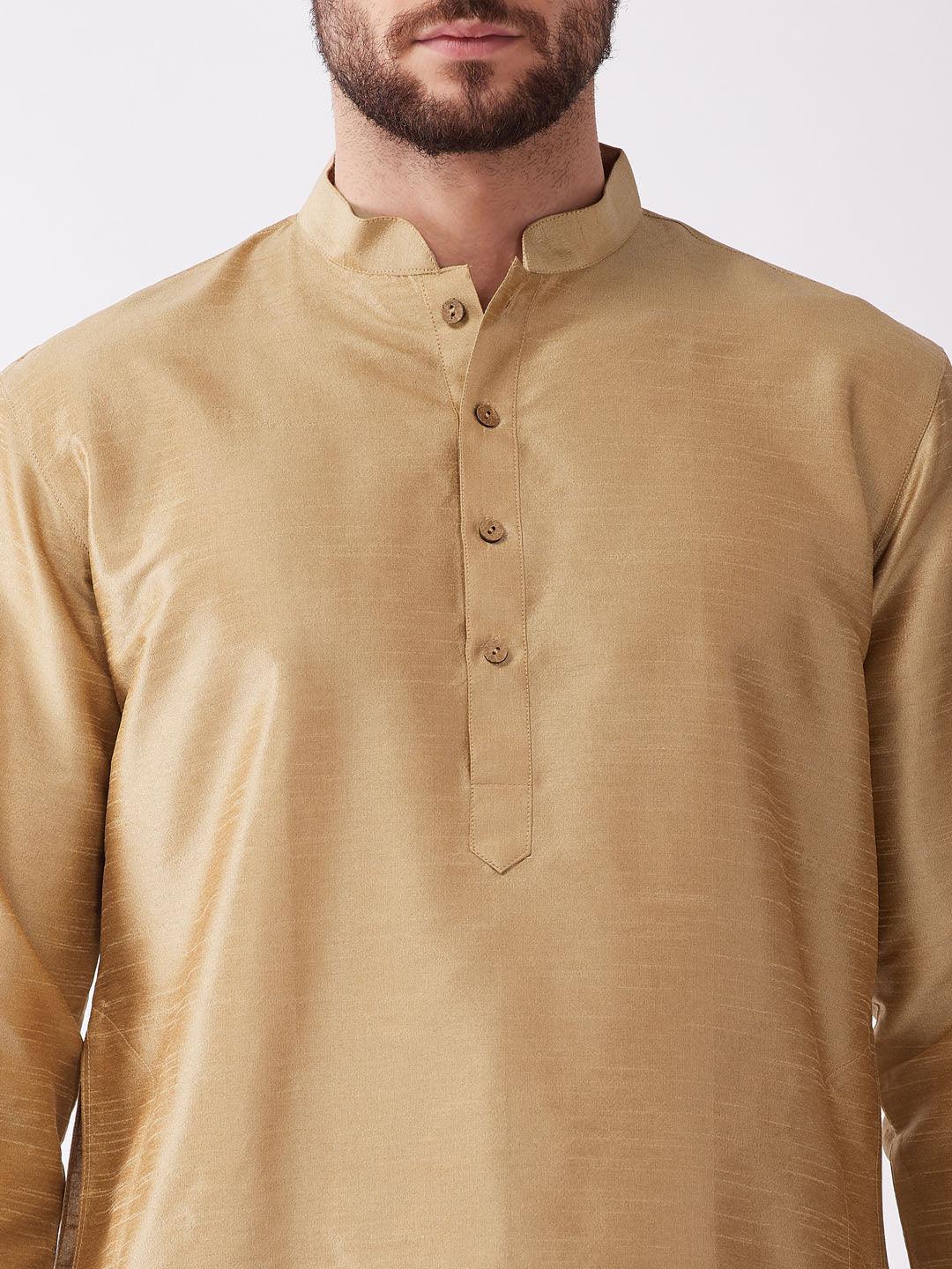 Men's Rose Gold Solid Silk Blend Kurta And Dhoti Set