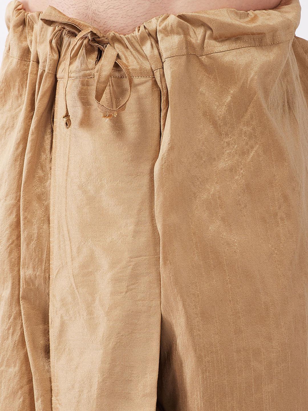 Men's Rose Gold Solid Silk Blend Kurta And Dhoti Set