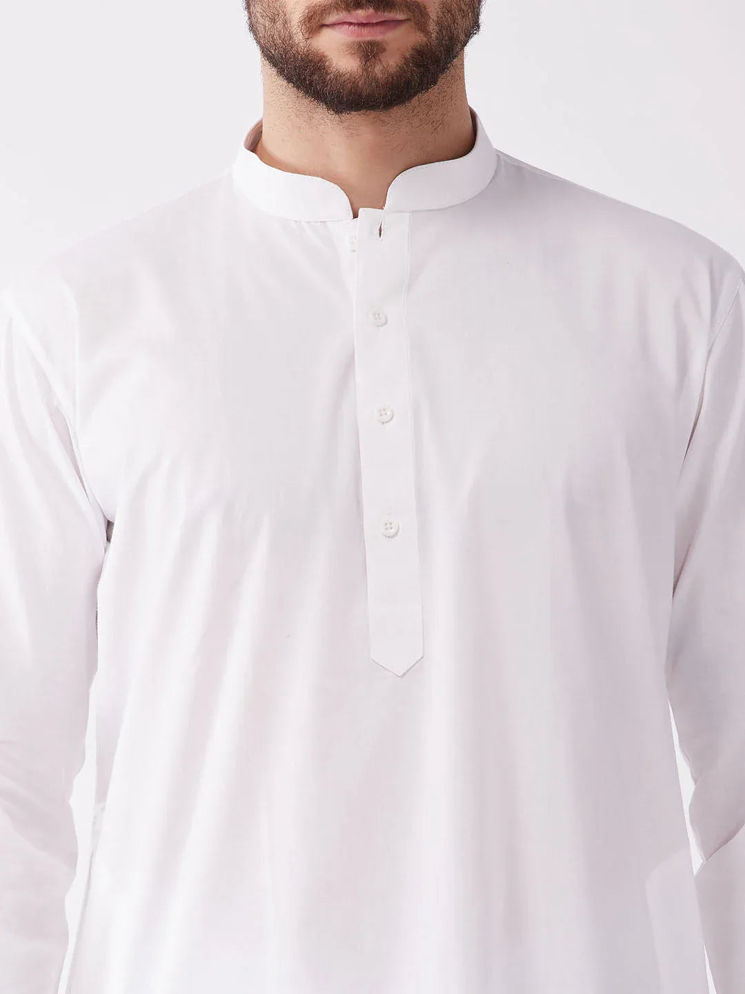 Men's White Cotton Blend Kurta And Dhoti Set
