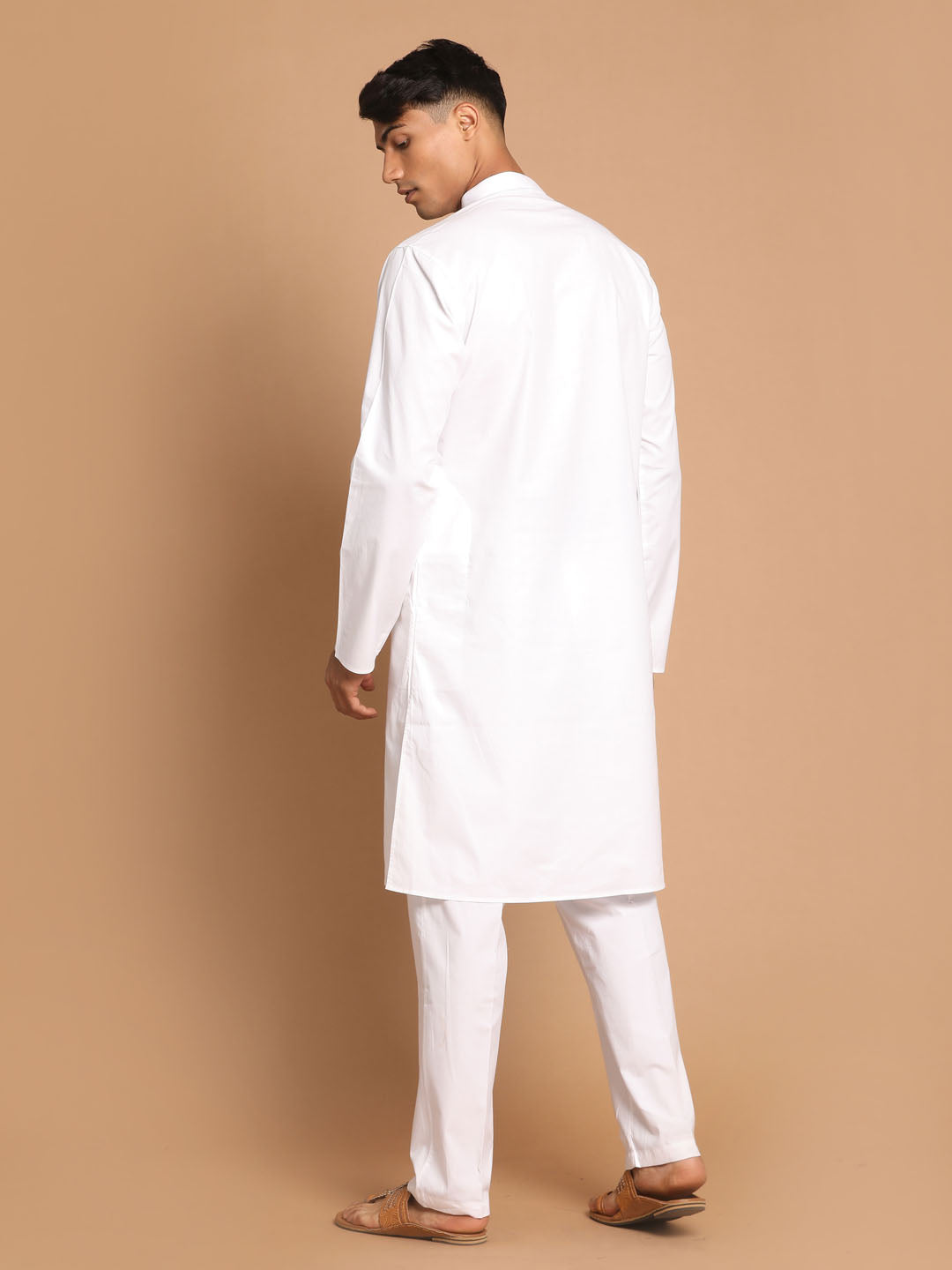Men White Kurta With Pyjamas Set