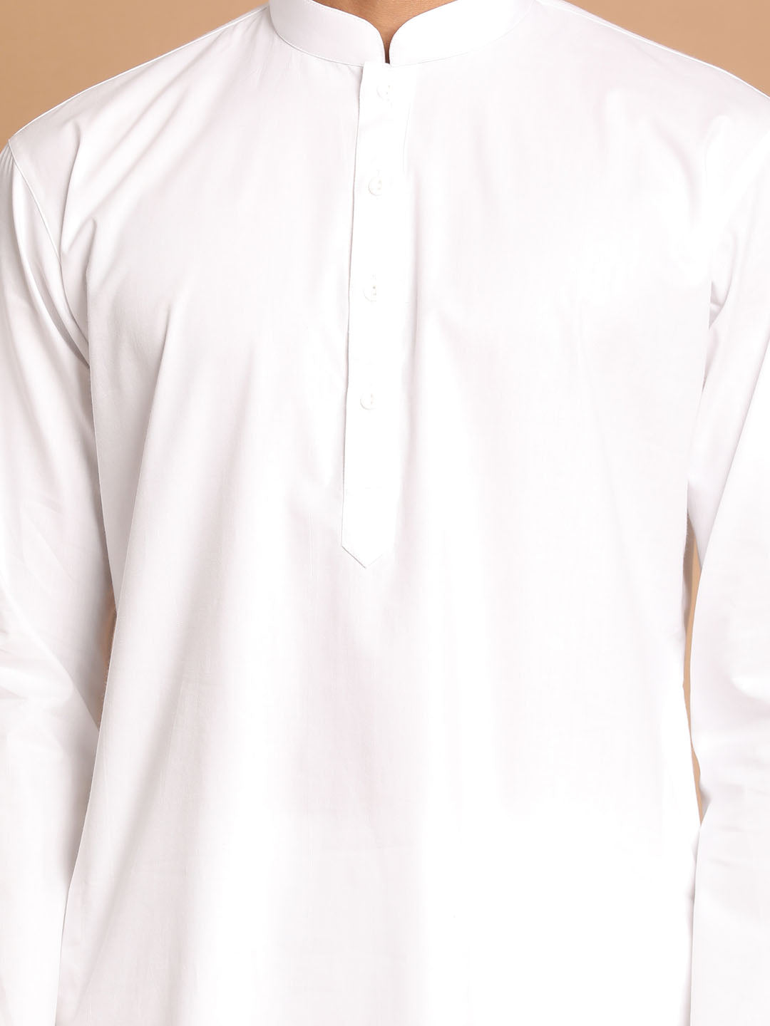 Men's White Kurta With White Solid Cotton Pant Style Pyjama Set
