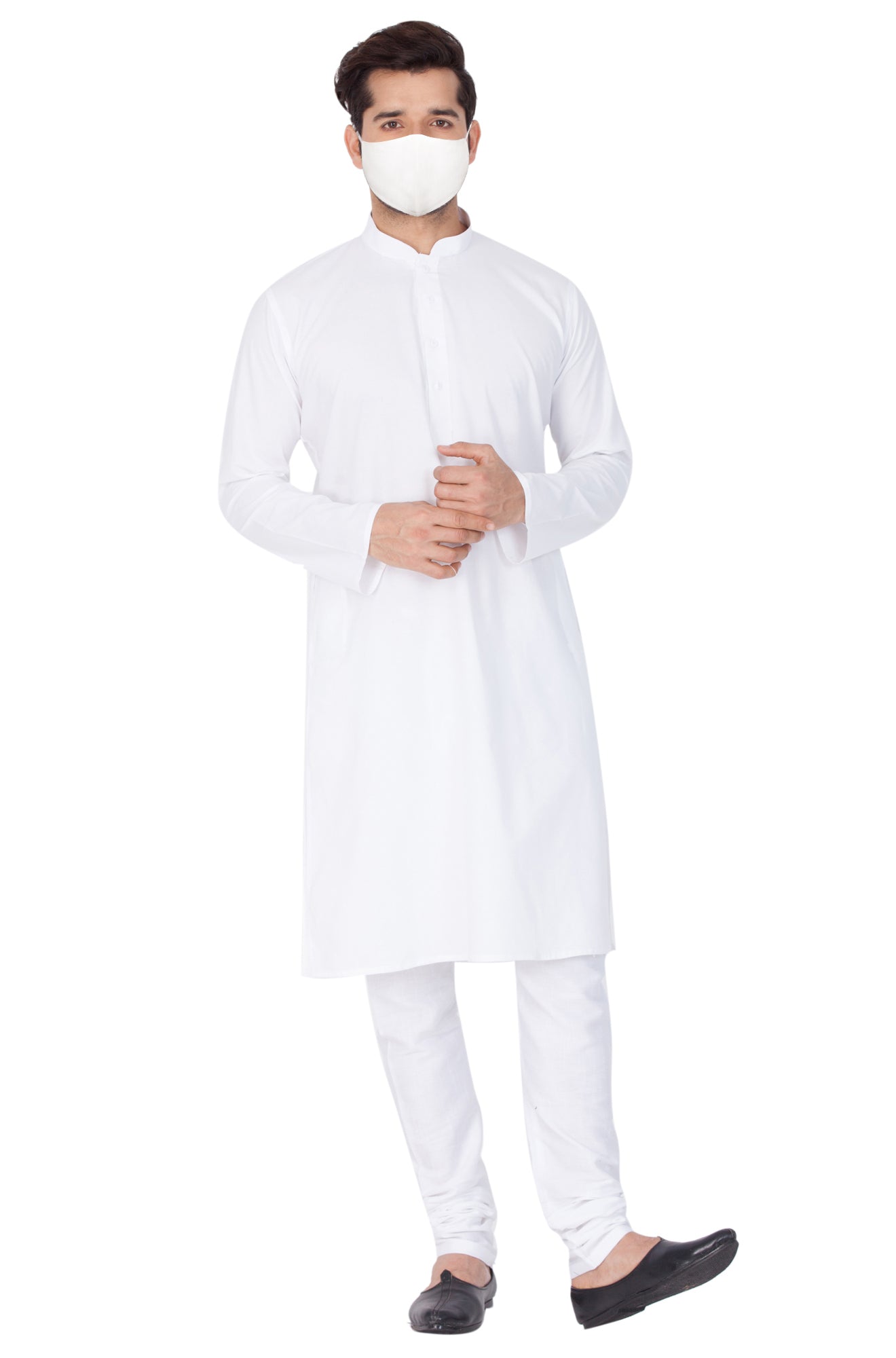 VASTRAMAY Men's White Cotton Kurta and Pyjama Set