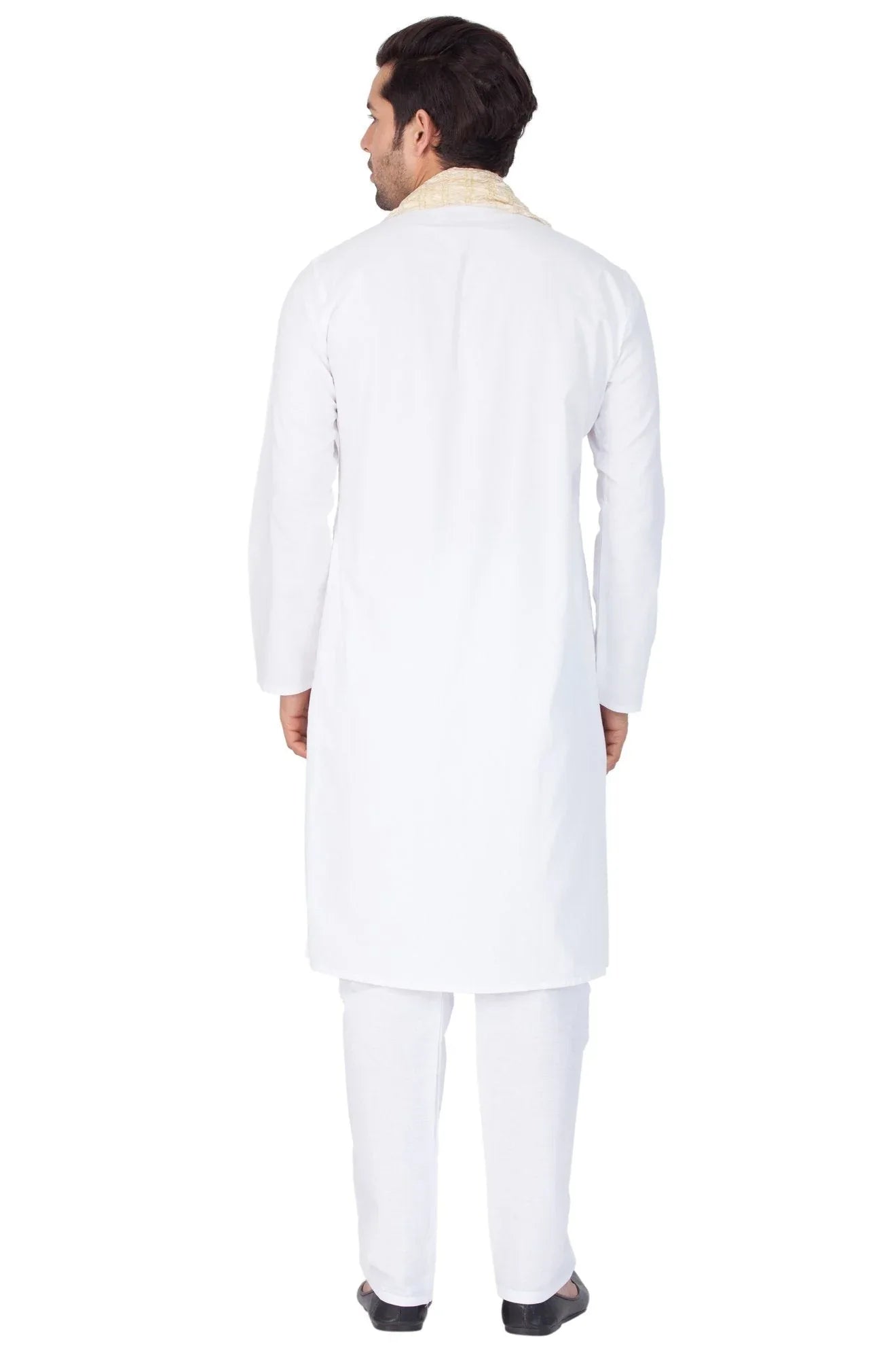 VASTRAMAY Men's White Cotton Kurta, Pyjama & Dupatta Set