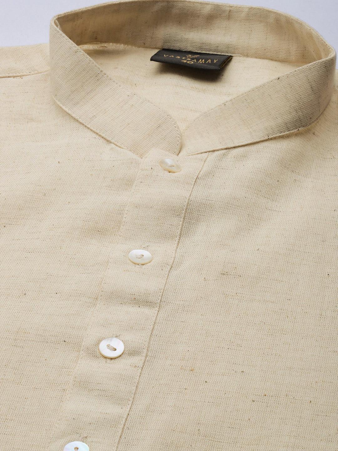 Men's Beige Pure Cotton Kurta With Dhoti Pant Set