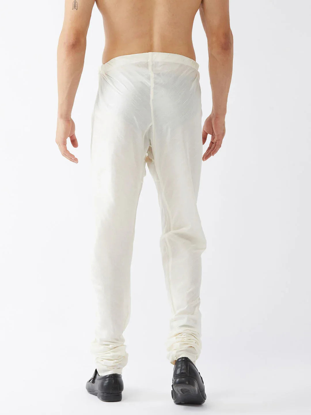 VASTRAMAY Men's Cream Solid Relax Fit Churidar