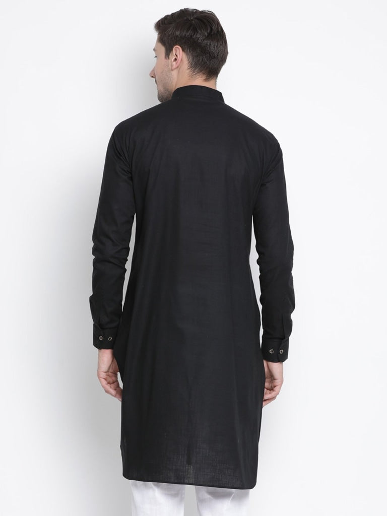 VASTRAMAY Men's Black Cotton Blend Kurta
