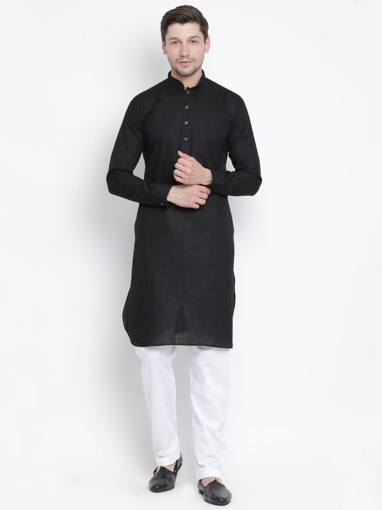 VASTRAMAY Men's Black Cotton Blend Kurta