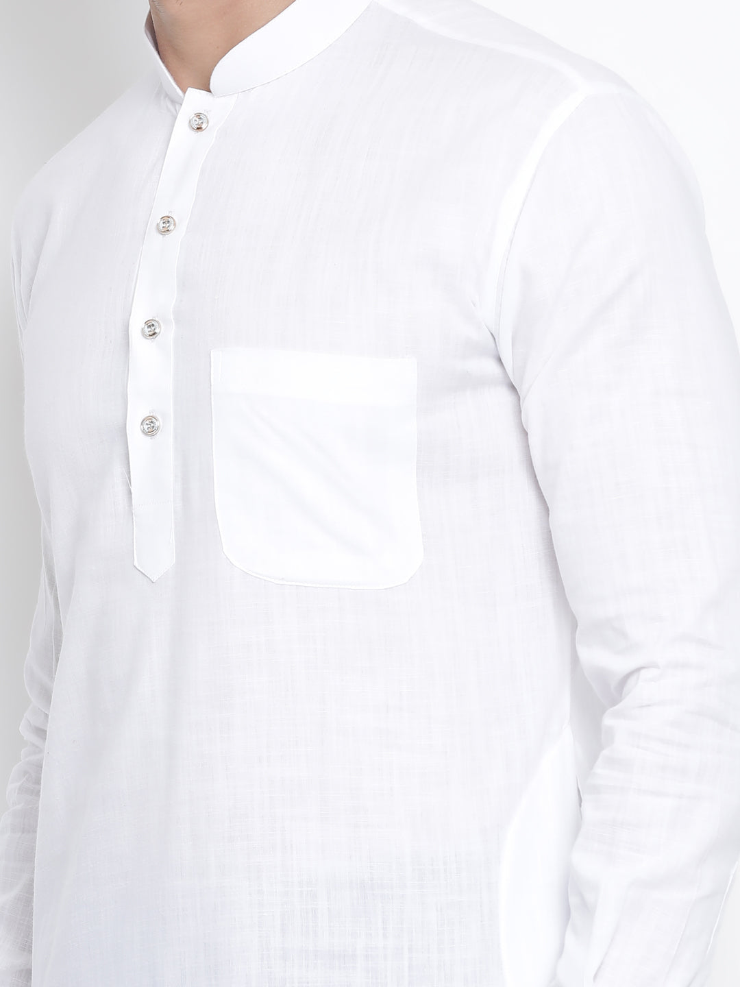 Men's White Cotton Blend Pathani Kurta