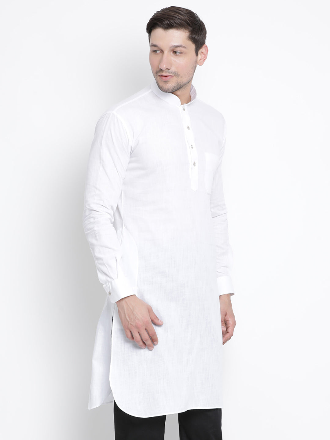 Men's White Cotton Blend Pathani Kurta