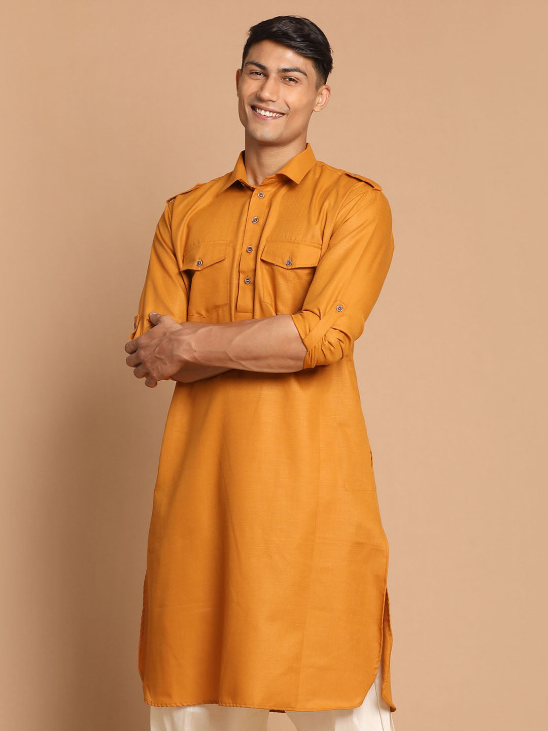 Men's Rust Pathani Cotton Blend Kurta