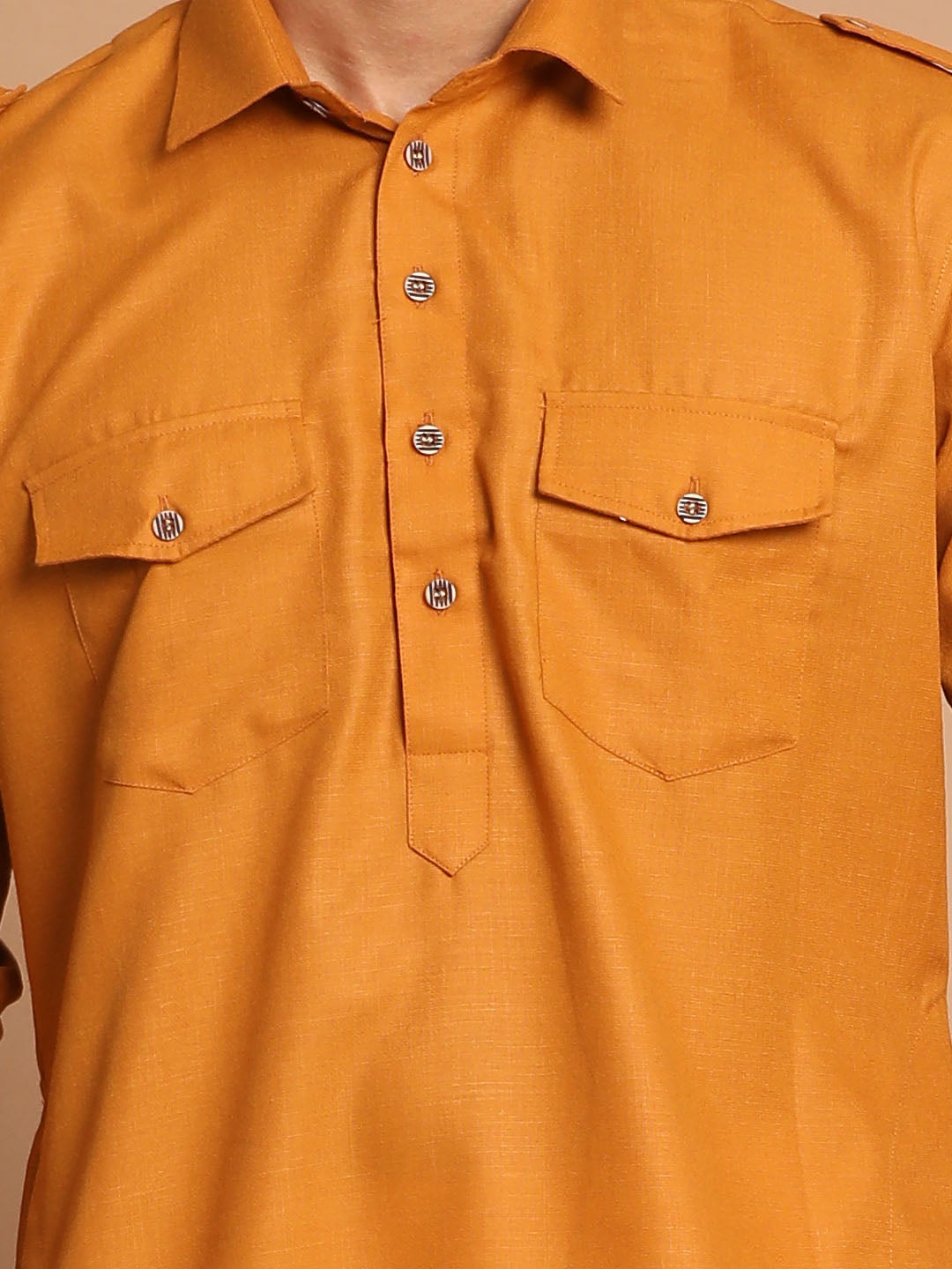 Men's Rust Pathani Cotton Blend Kurta