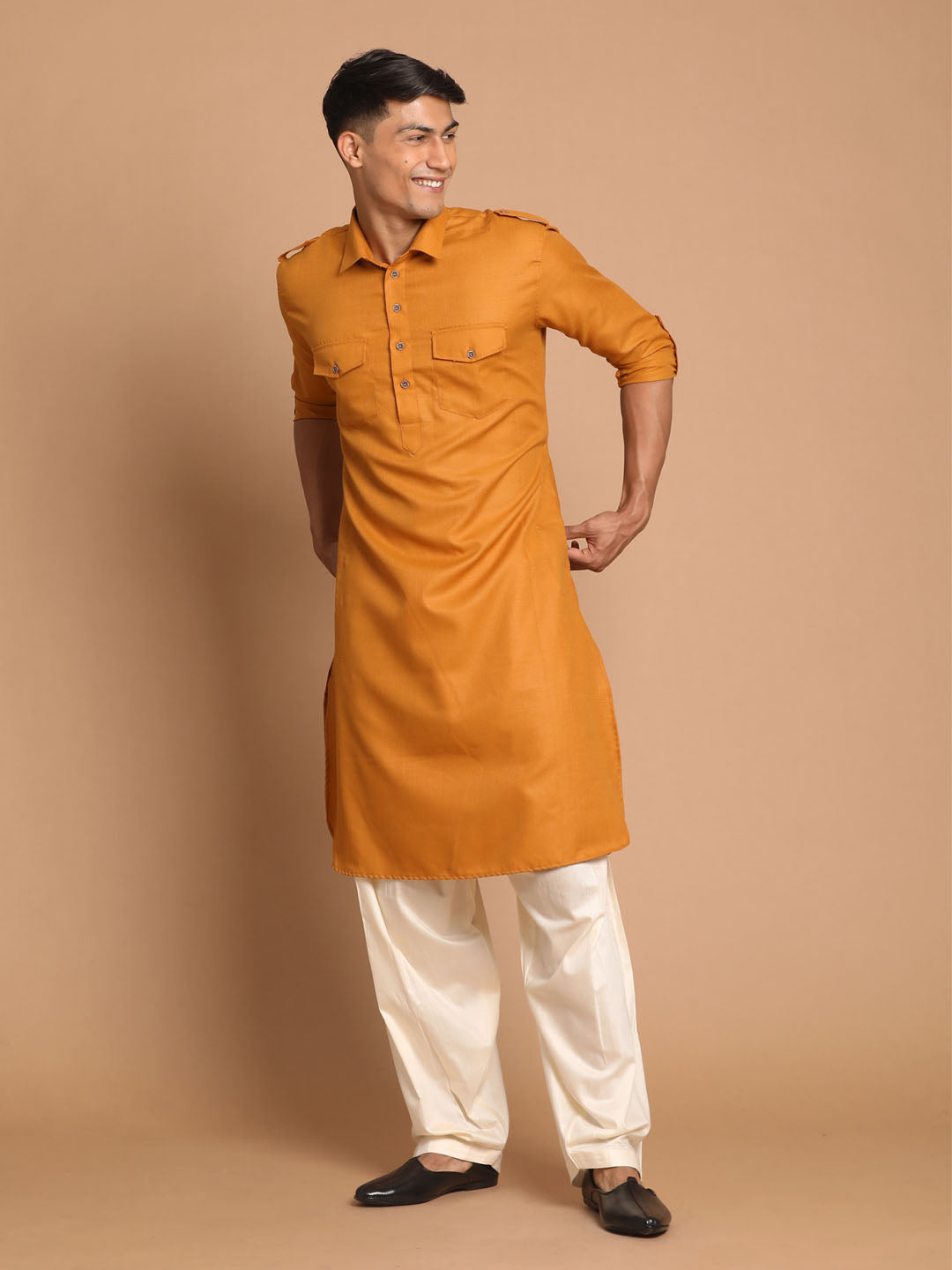 Rust Brown & Cream Pathani Kurta With Patiala