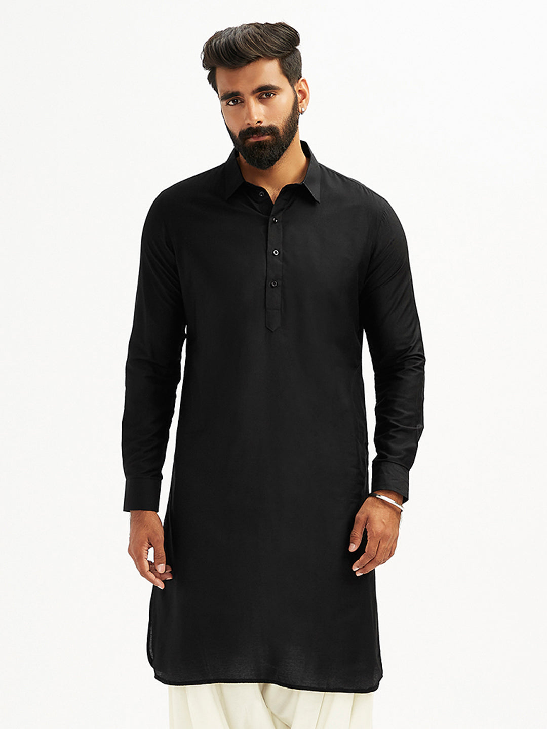 Men's Black And White Viscose Pathani