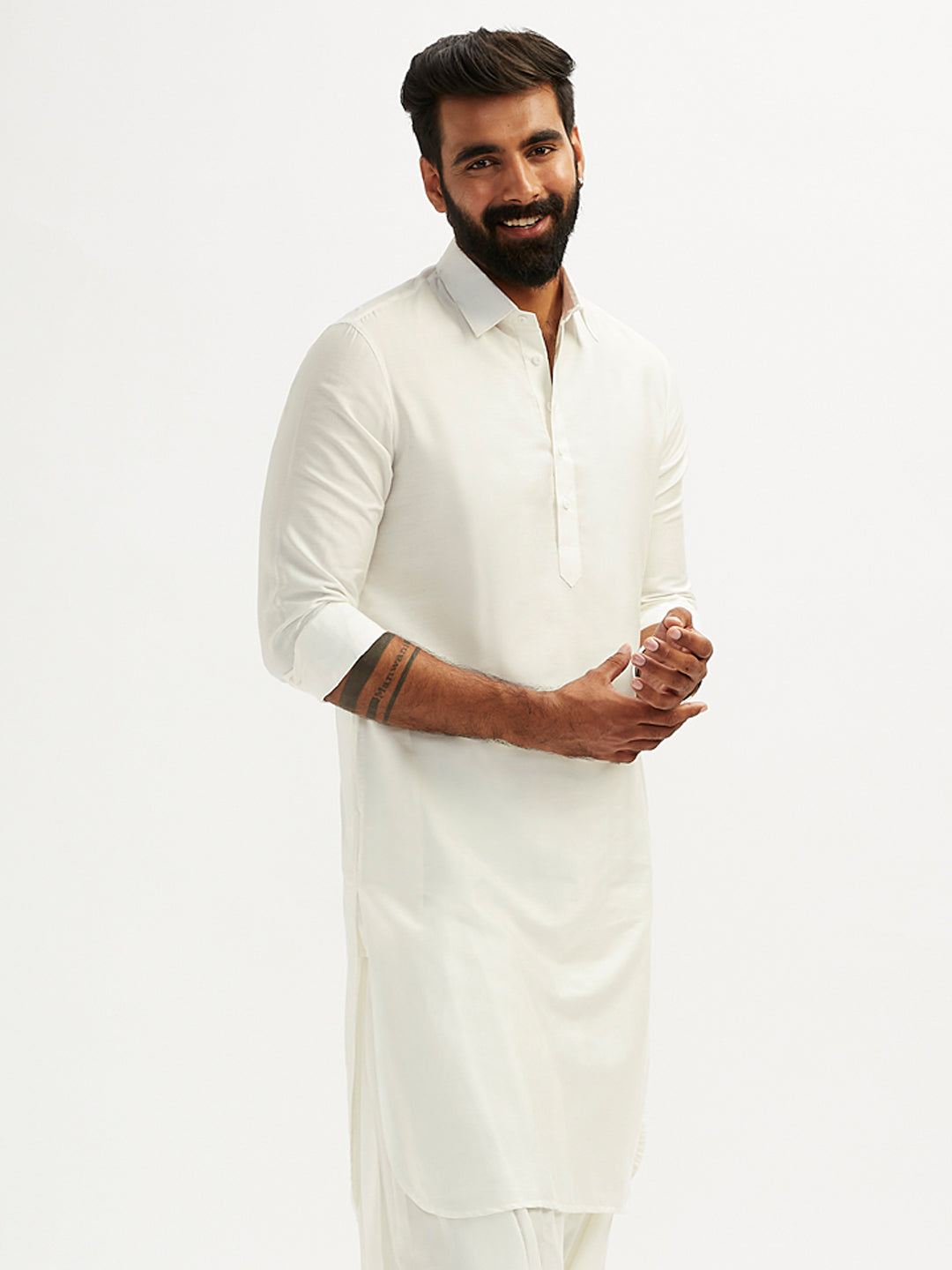 Men's White Viscose Pathani