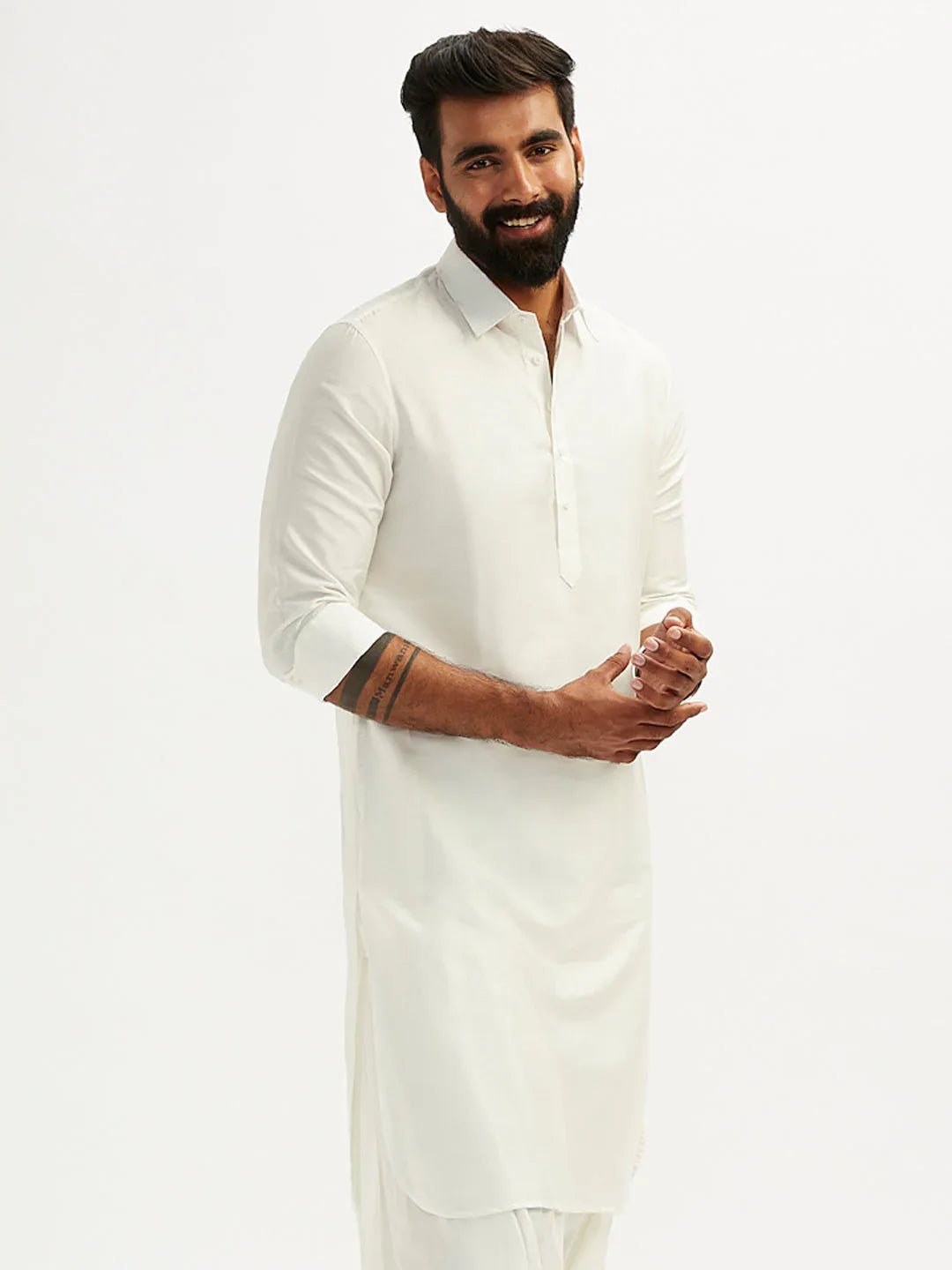 Men's White Viscose Pathani