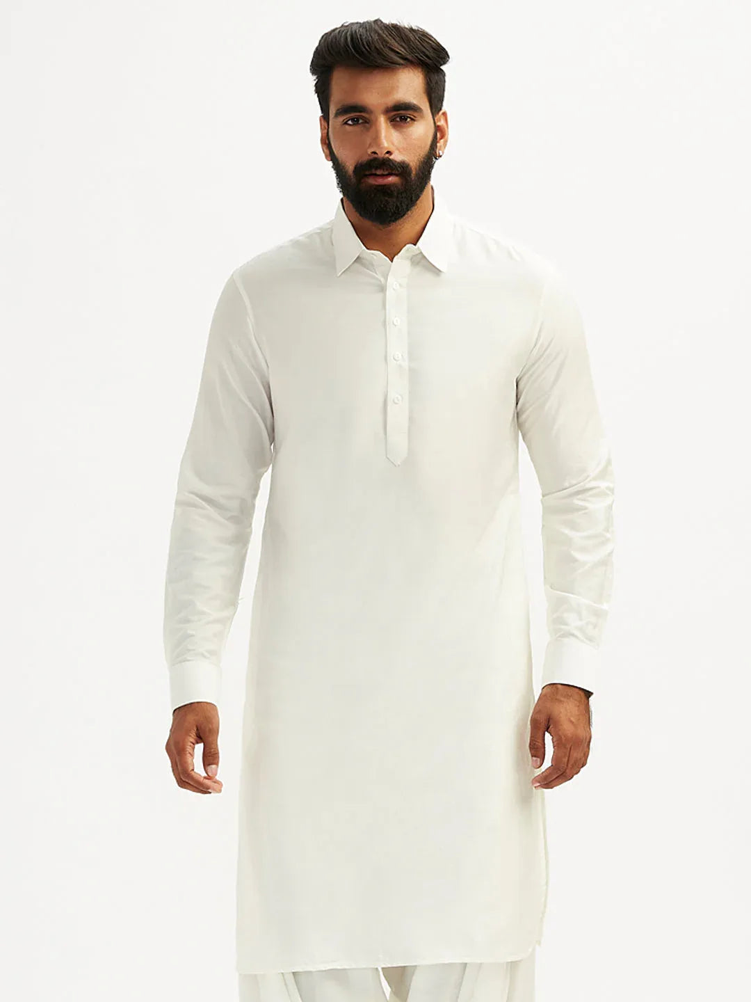 Men's White Viscose Pathani