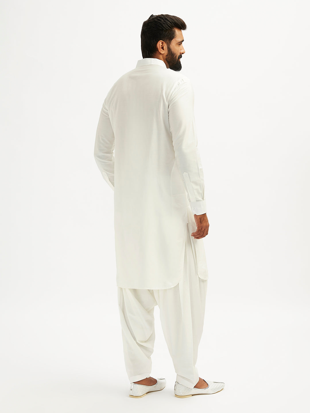 Men's White Viscose Pathani Kurta Set