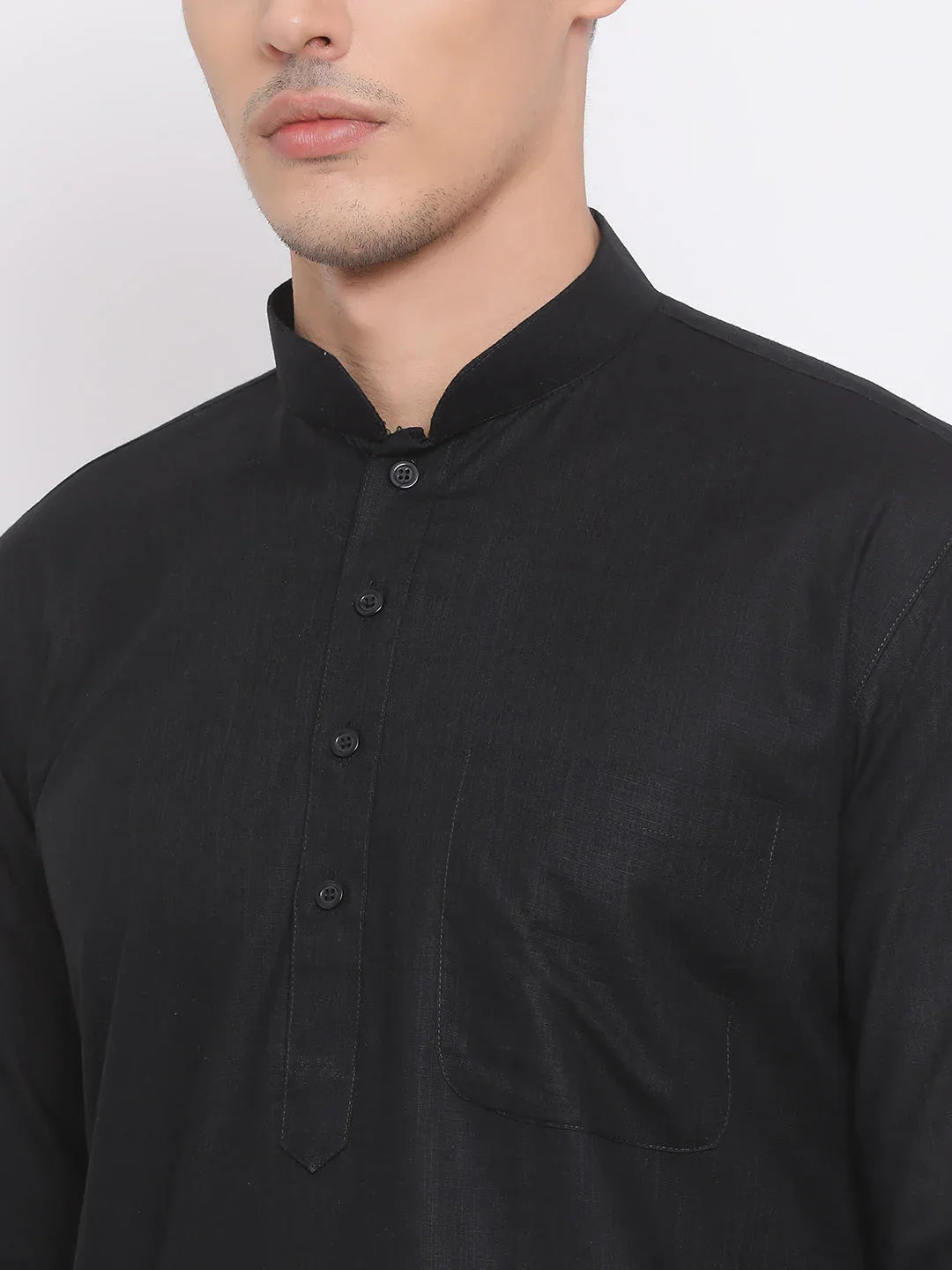 Men's Black Cotton Linen Blend Kurta